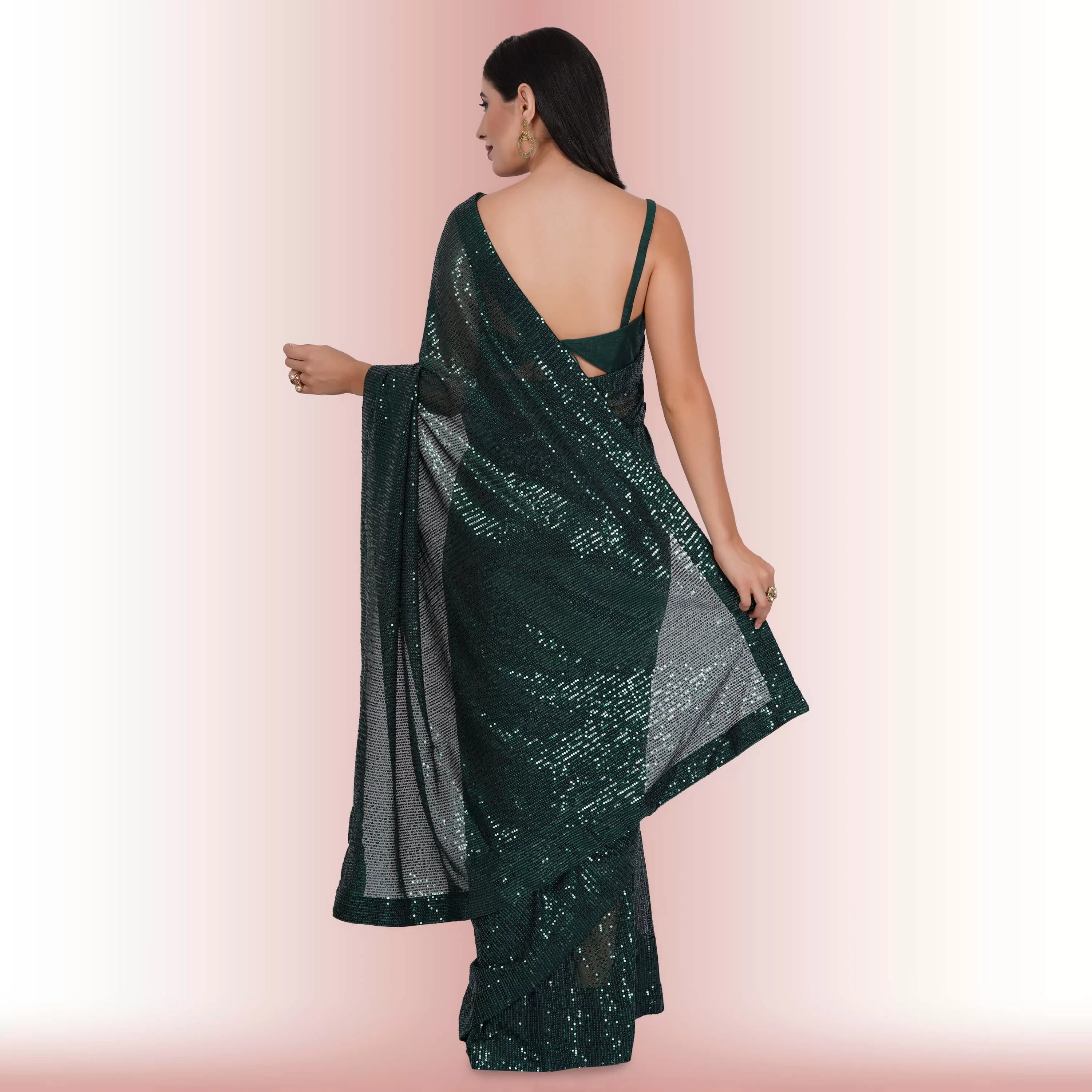 1 Minute Sequin Saree - Iridium