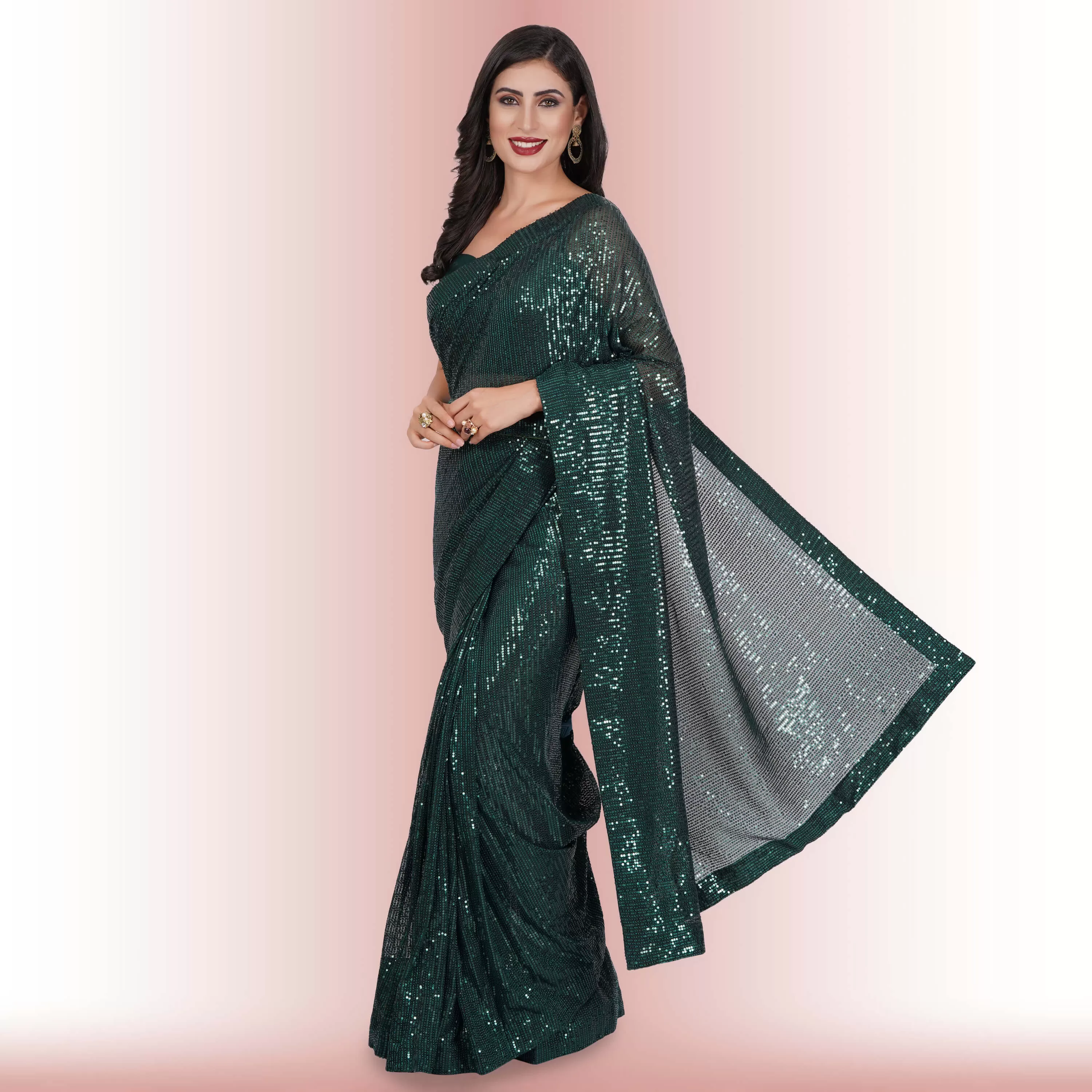 1 Minute Sequin Saree - Iridium