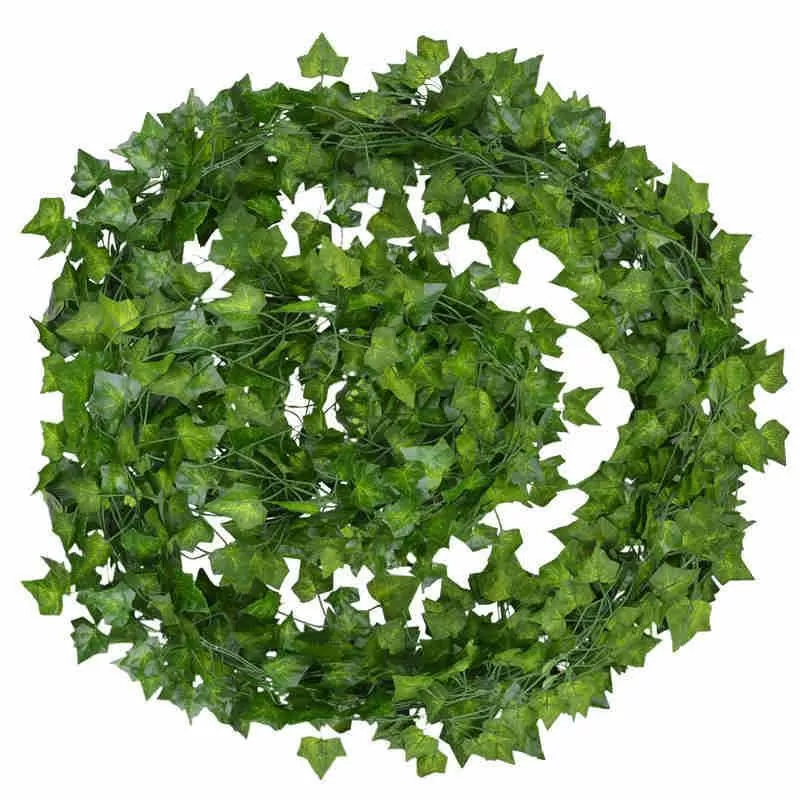 12Pcs 2M Ivy Green Fake Leaves Garland Plant Vine Foliage Home Decor Plastic Rattan String Wall Deco