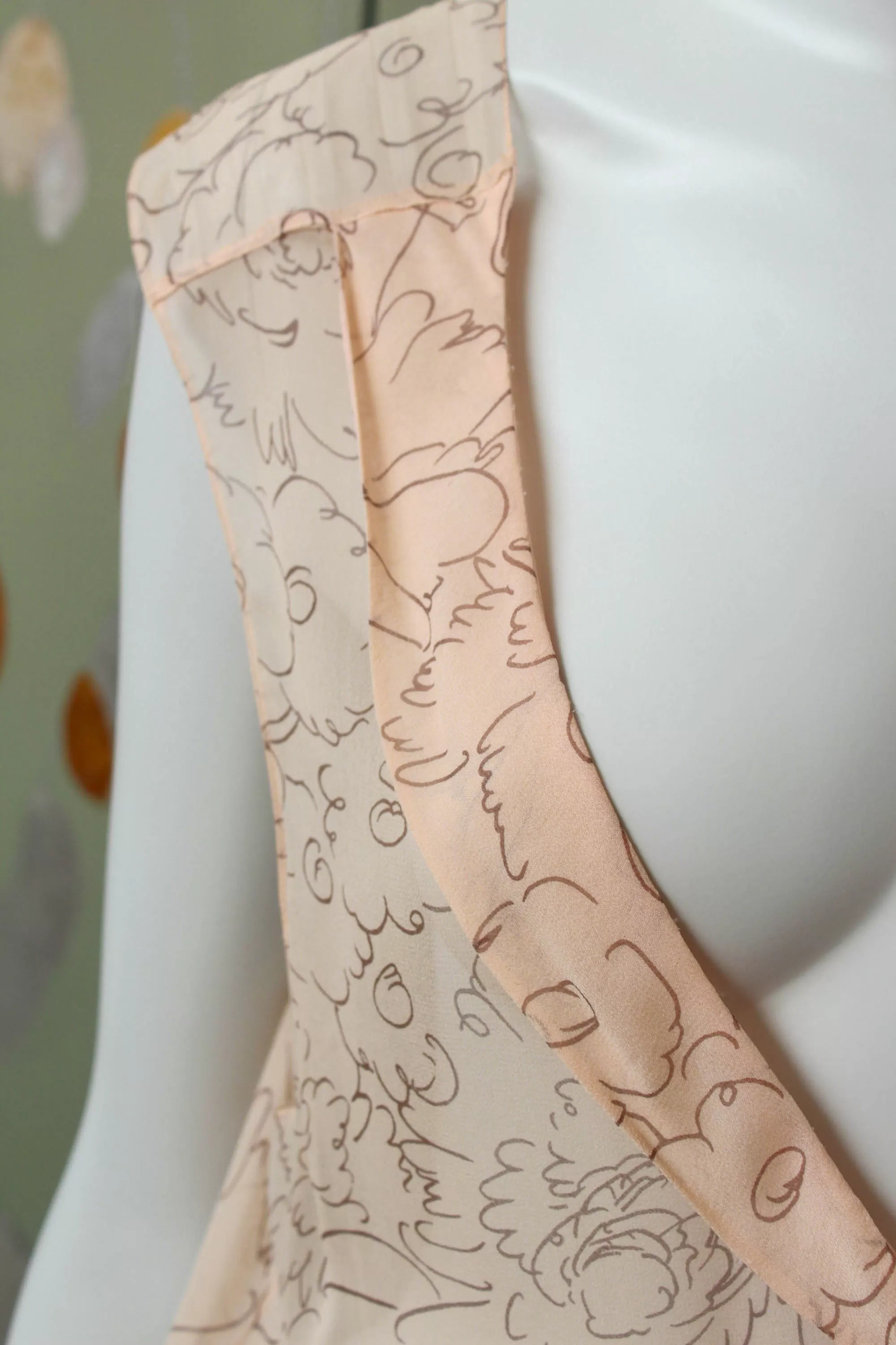 1920s Pale Sheer Pink Printed Silk Dress, Medium