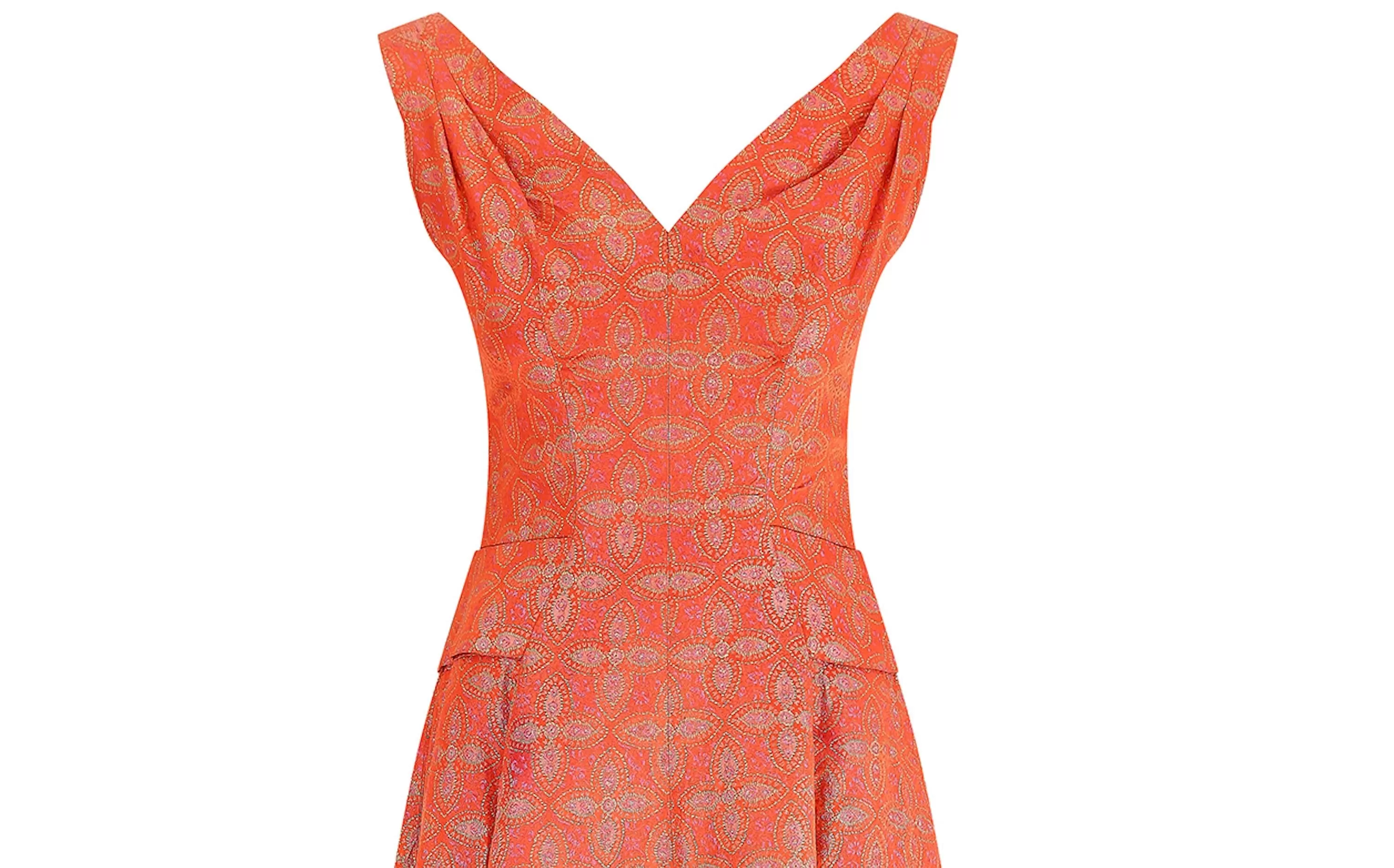 1950s Hardy Amies Orange Paisley Brocade Dress