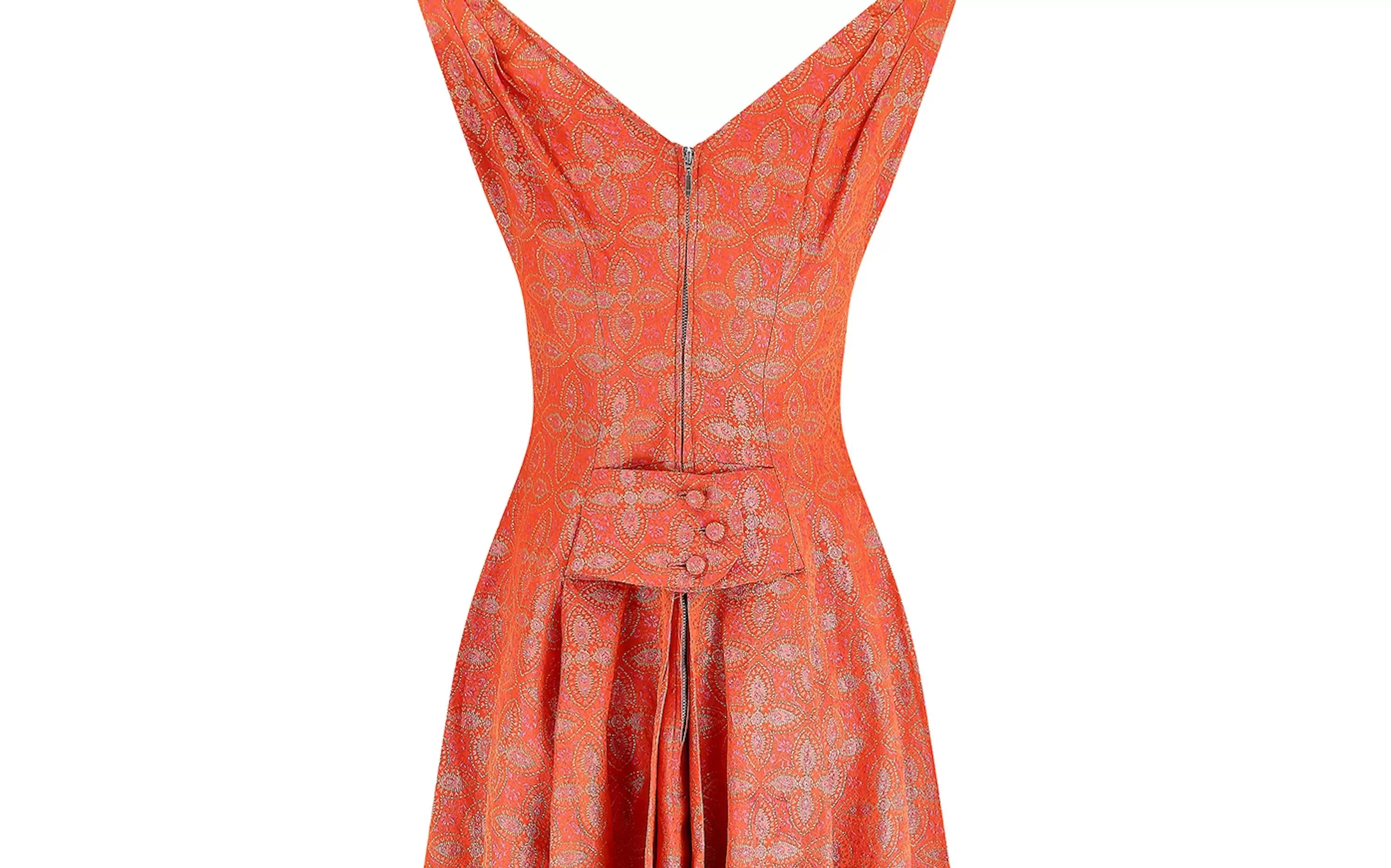 1950s Hardy Amies Orange Paisley Brocade Dress