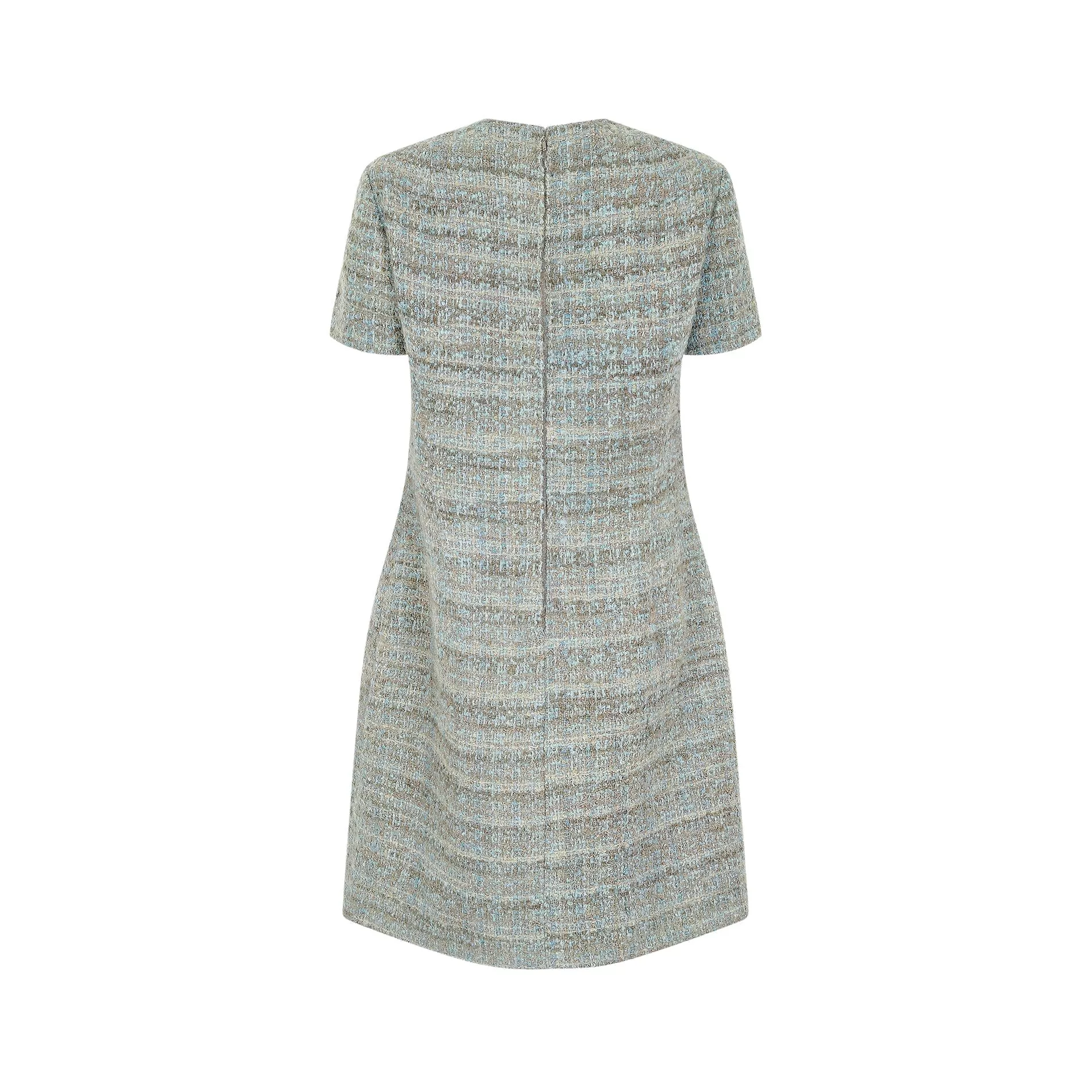 1960s Turquoise and Taupe Boucle Wool Dress