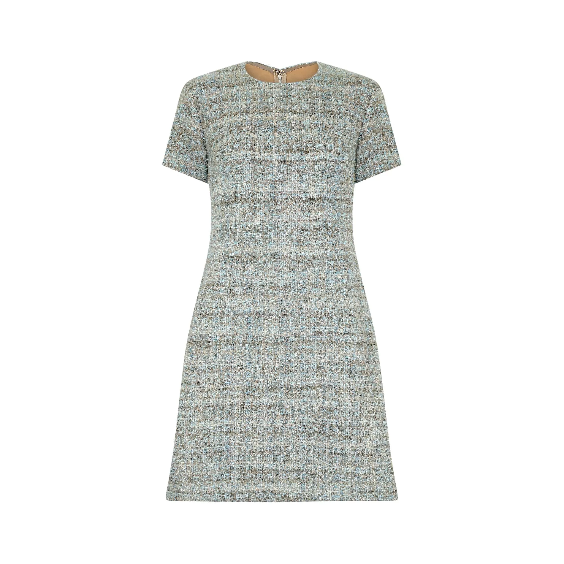 1960s Turquoise and Taupe Boucle Wool Dress