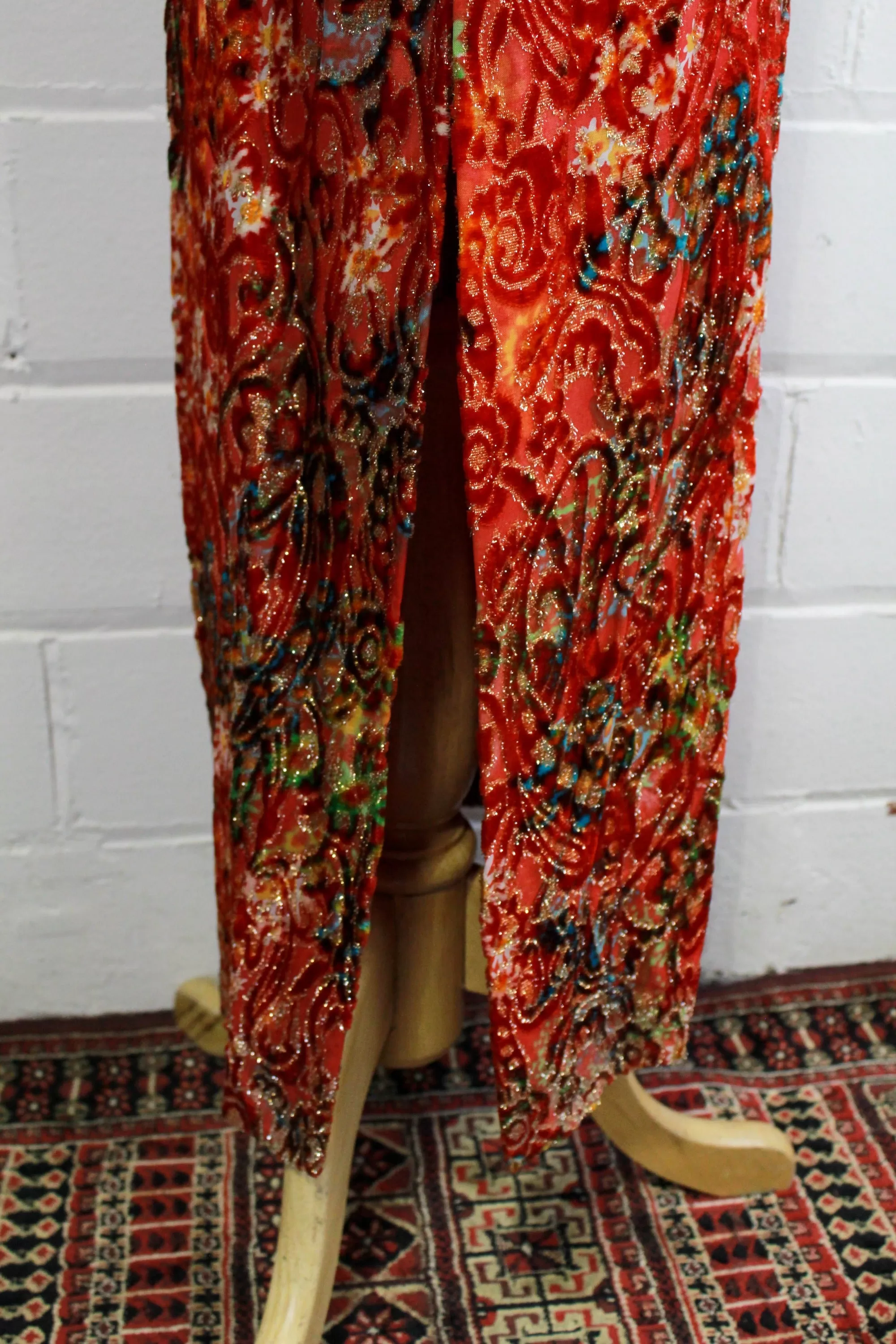 1970s Red Velvet Floral Maxi Dress, Small