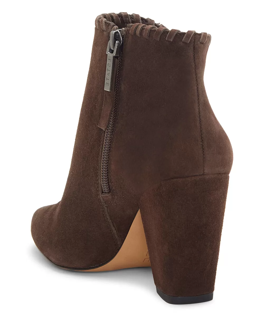 1.State MYLO Chocolate Brown Suede Block Heel Round Toe Designer Ankle Booties