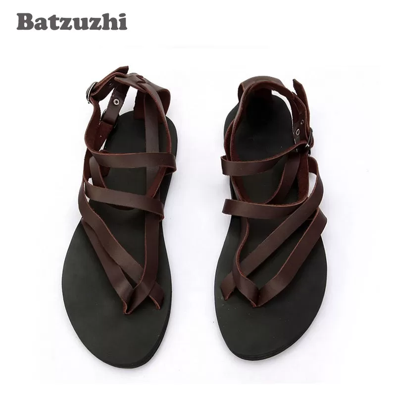 2020 Summer Sandal Shoes Black&Brown Gladiator Sandalias Mujer Men Beach Genuine Leather Sandals Rom