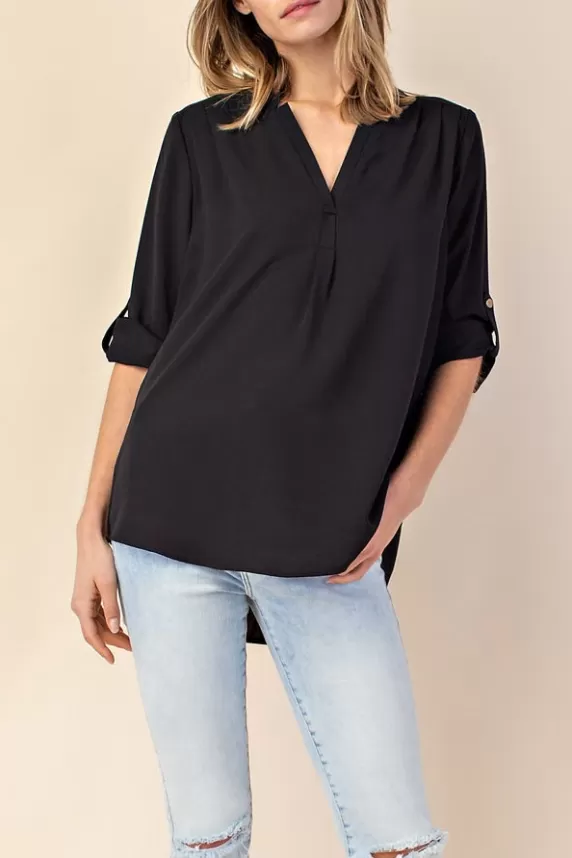 3/4 SLEEVE WOVEN BLOUSE