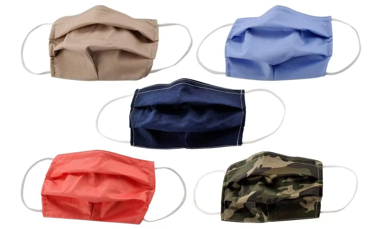 5-Pack Pleated Reusable Cotton Non-Medical Masks with Adjustable Nose Bridge