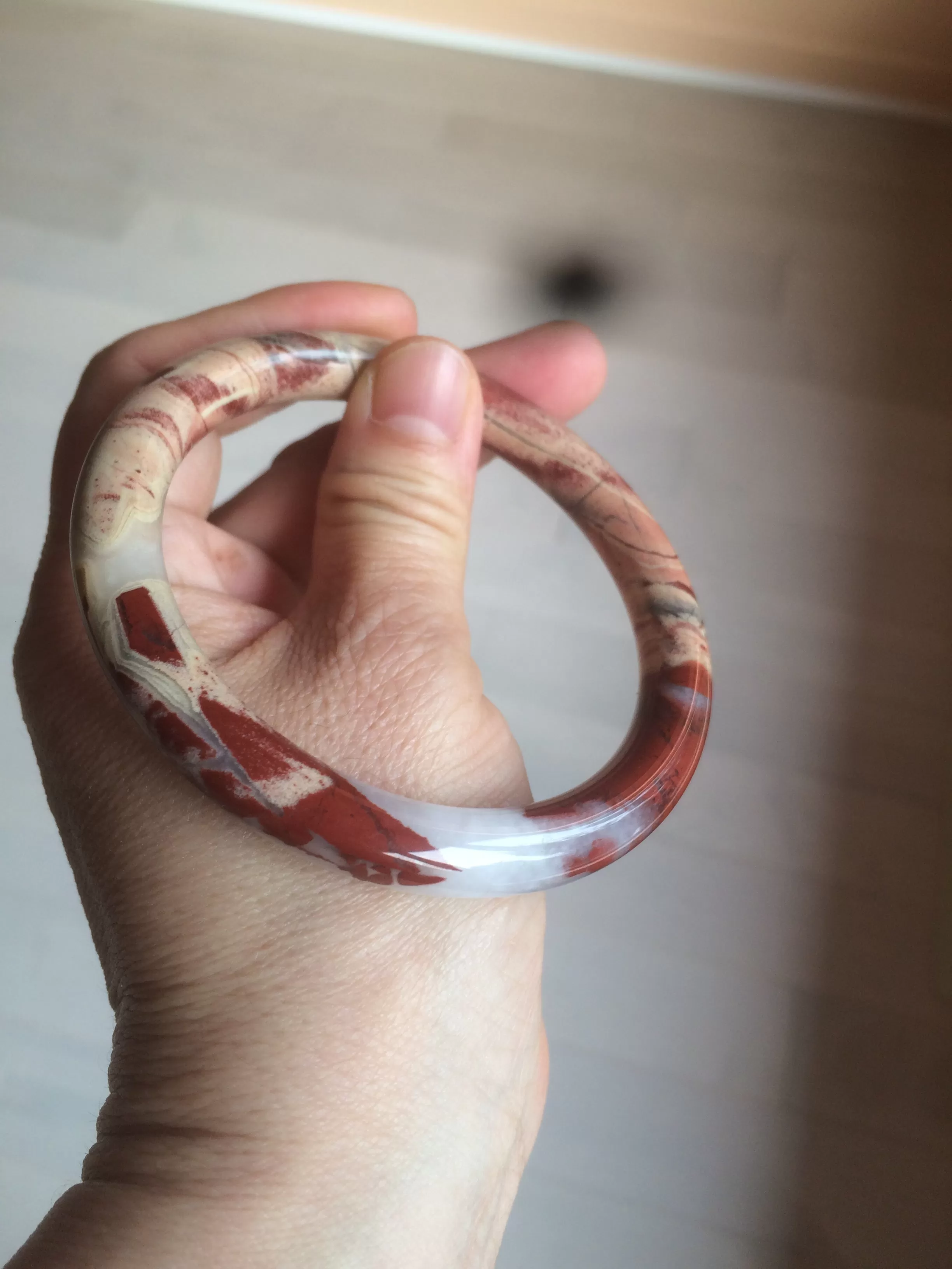 61mm 100% natural red/pink/gray round cut red jasper stone bangle CB74