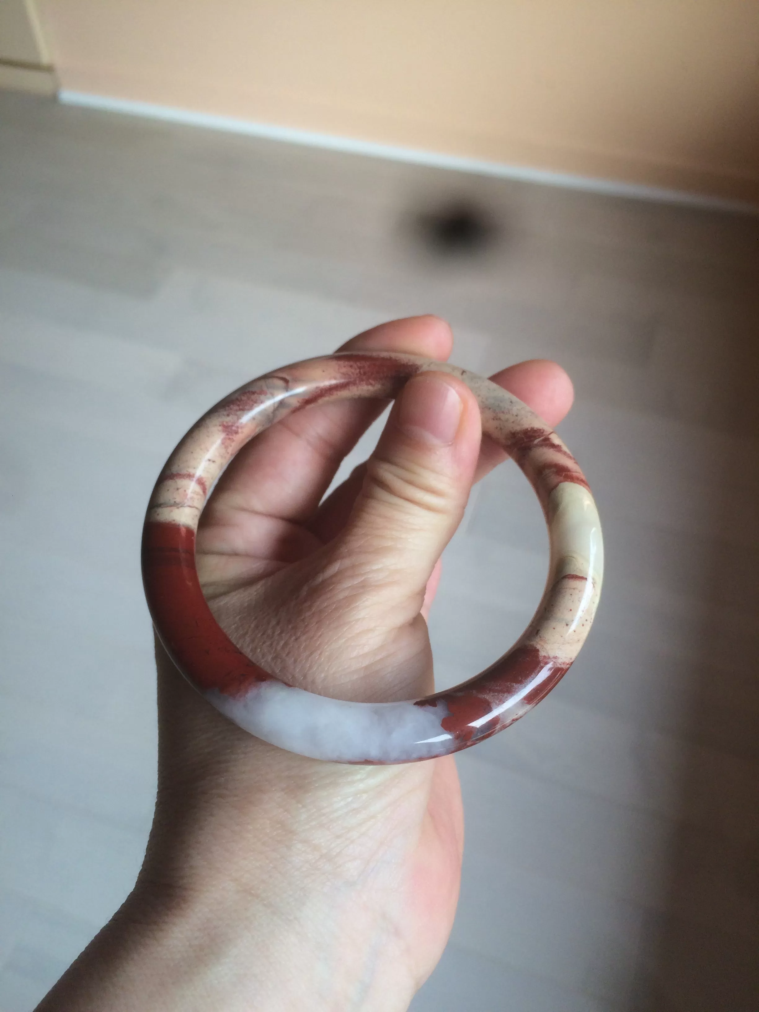 61mm 100% natural red/pink/gray round cut red jasper stone bangle CB74