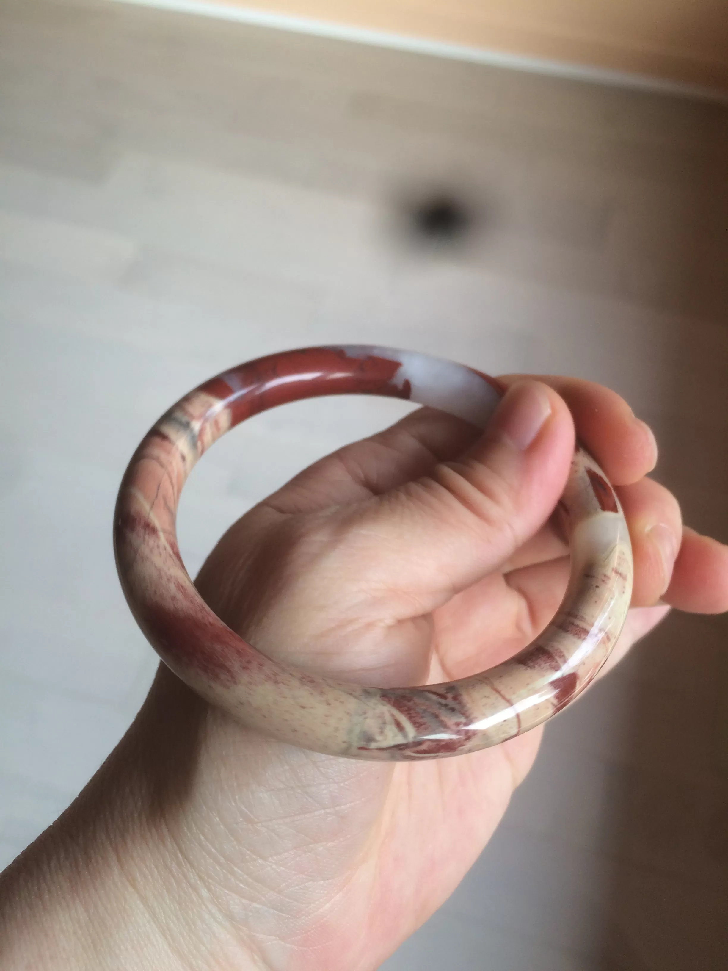 61mm 100% natural red/pink/gray round cut red jasper stone bangle CB74