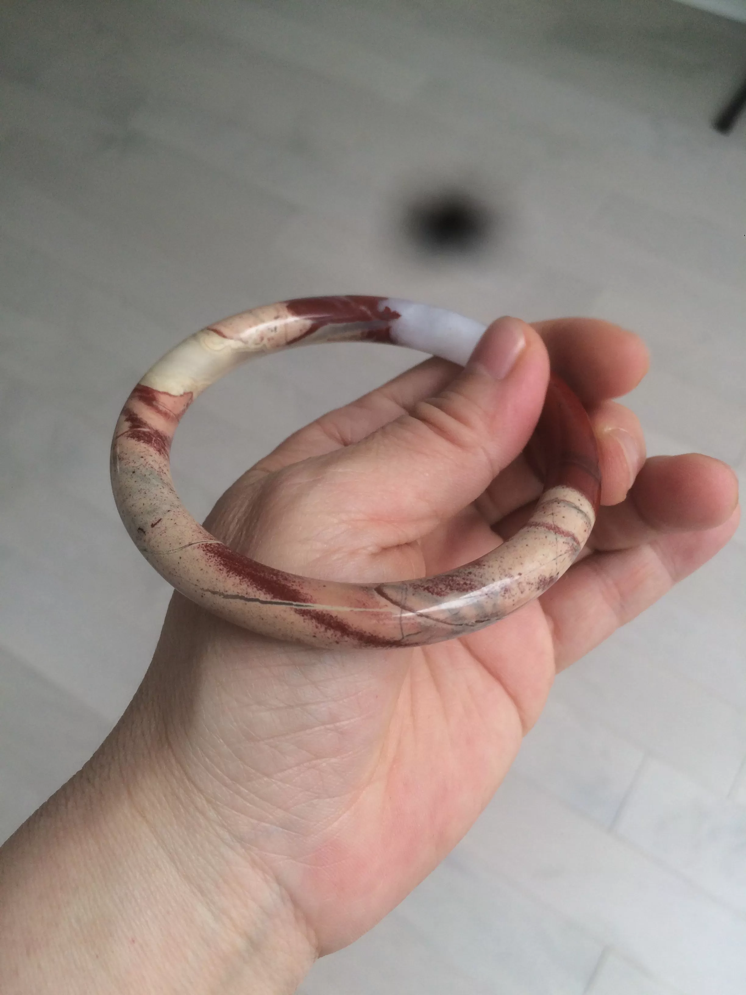 61mm 100% natural red/pink/gray round cut red jasper stone bangle CB74