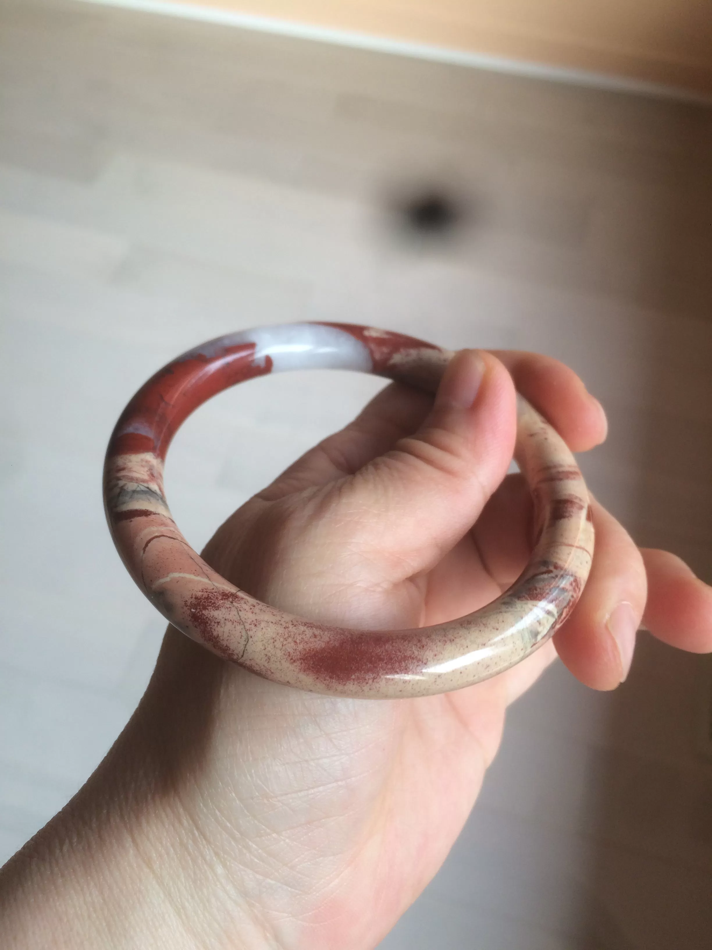 61mm 100% natural red/pink/gray round cut red jasper stone bangle CB74