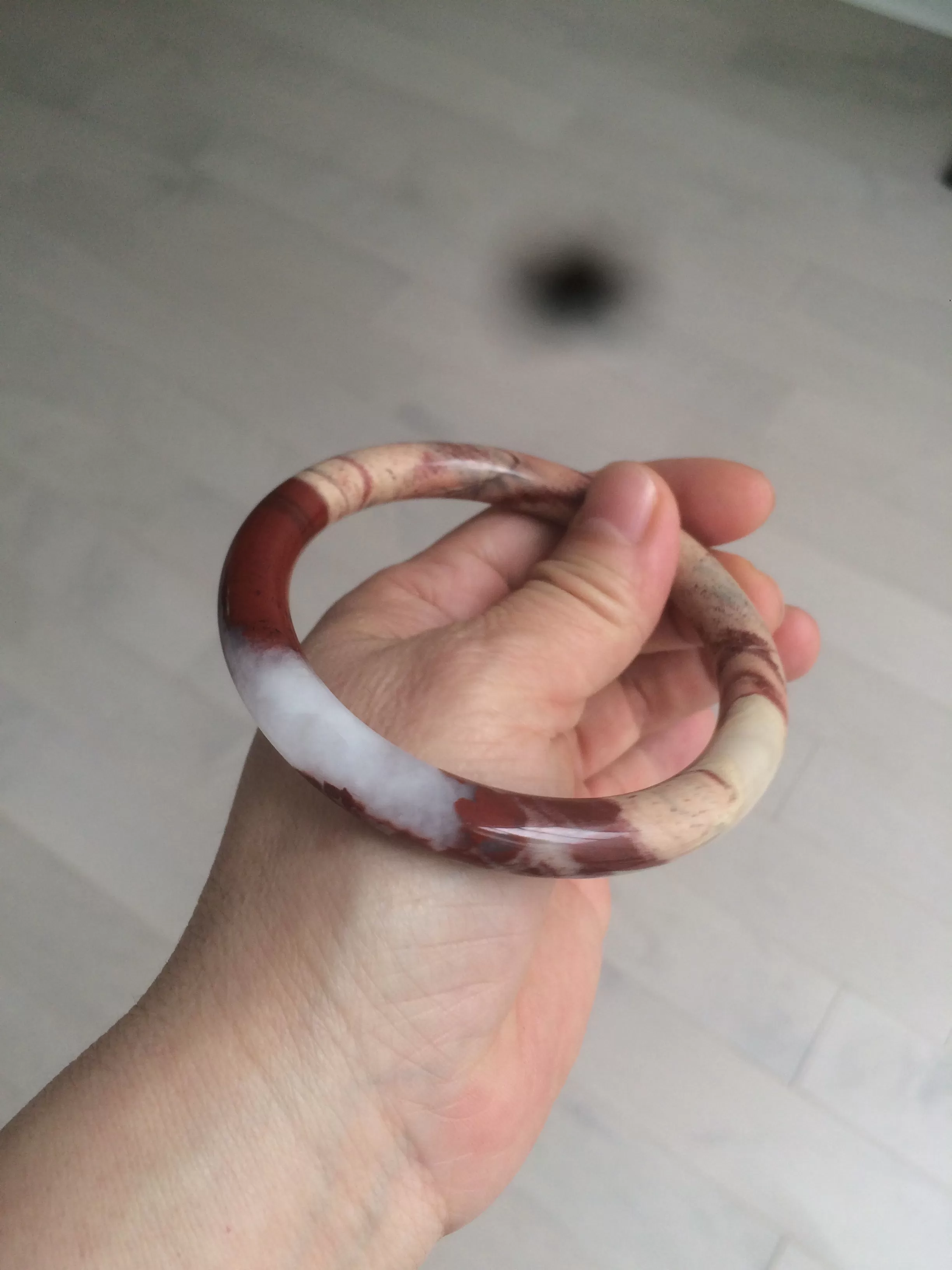 61mm 100% natural red/pink/gray round cut red jasper stone bangle CB74