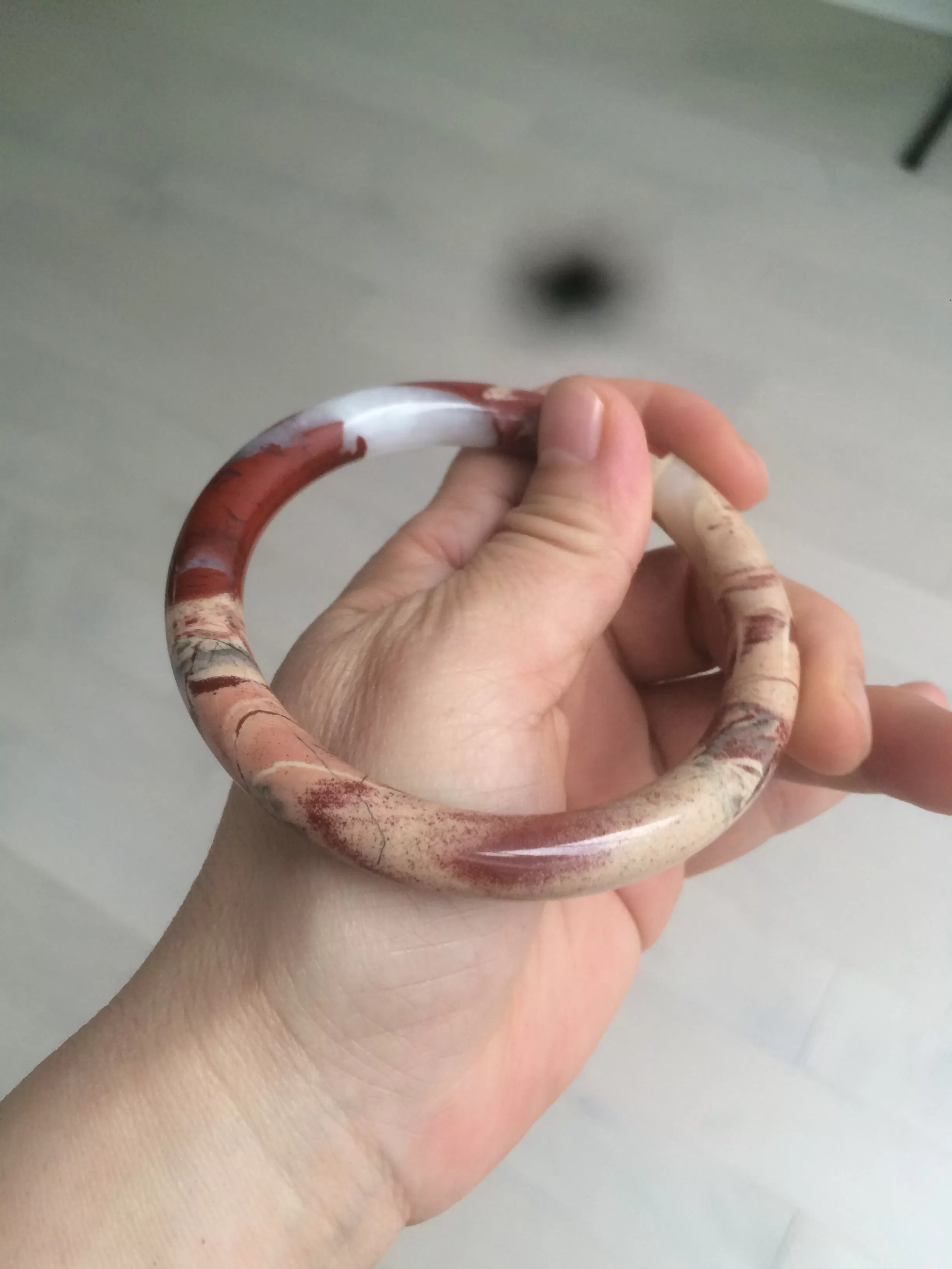 61mm 100% natural red/pink/gray round cut red jasper stone bangle CB74