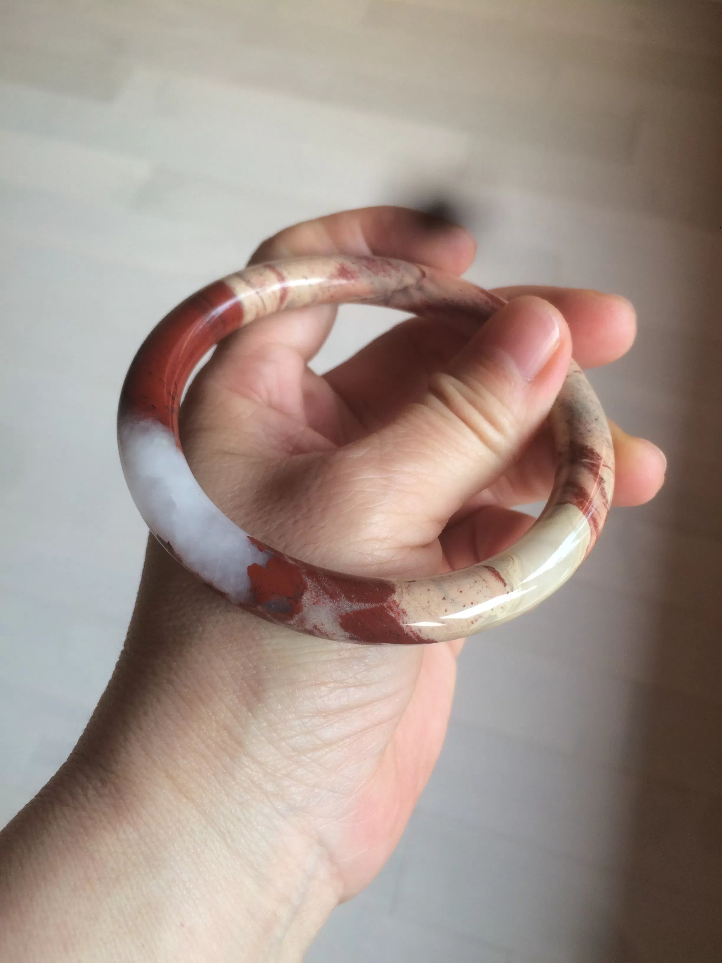 61mm 100% natural red/pink/gray round cut red jasper stone bangle CB74