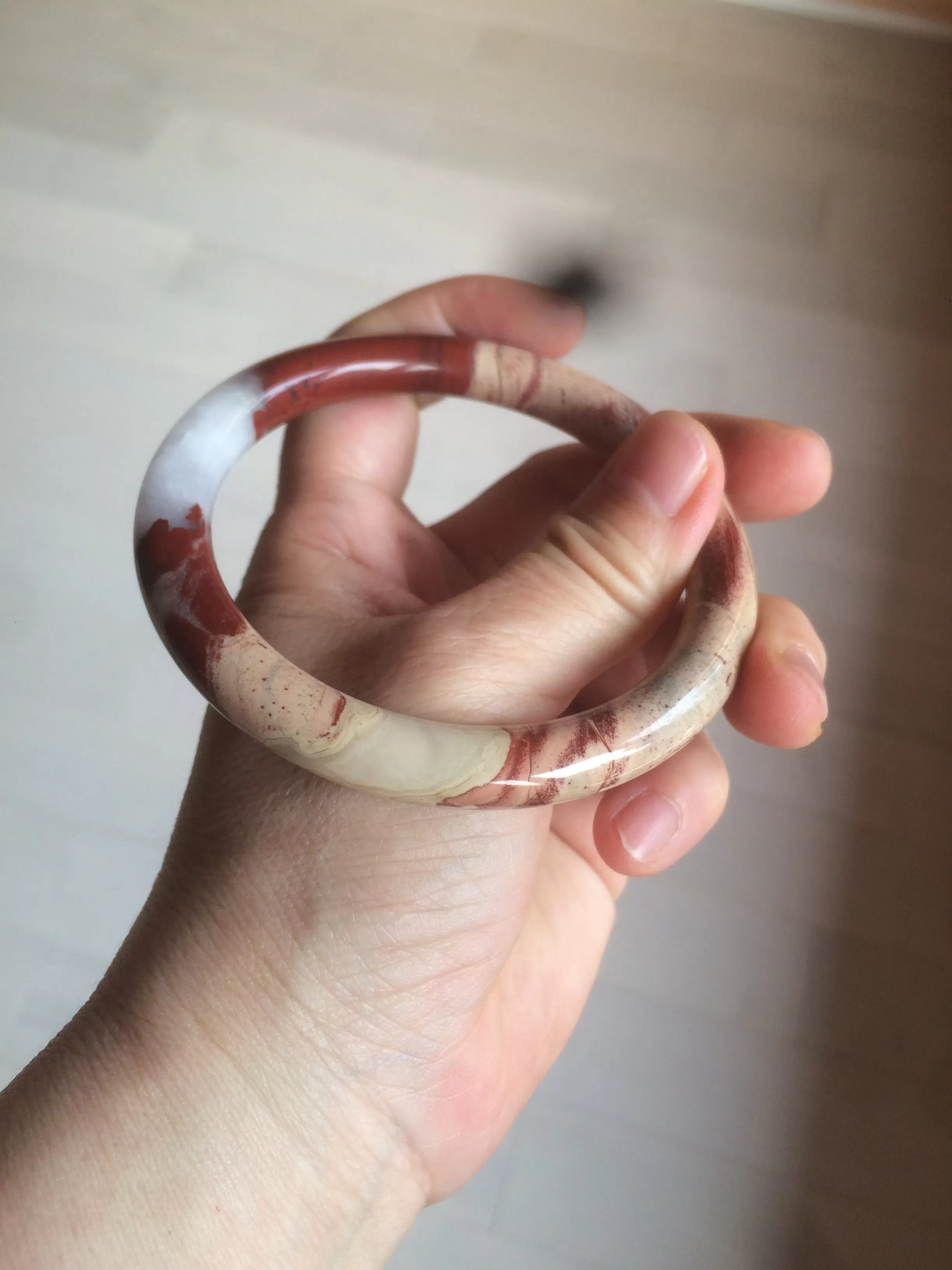 61mm 100% natural red/pink/gray round cut red jasper stone bangle CB74