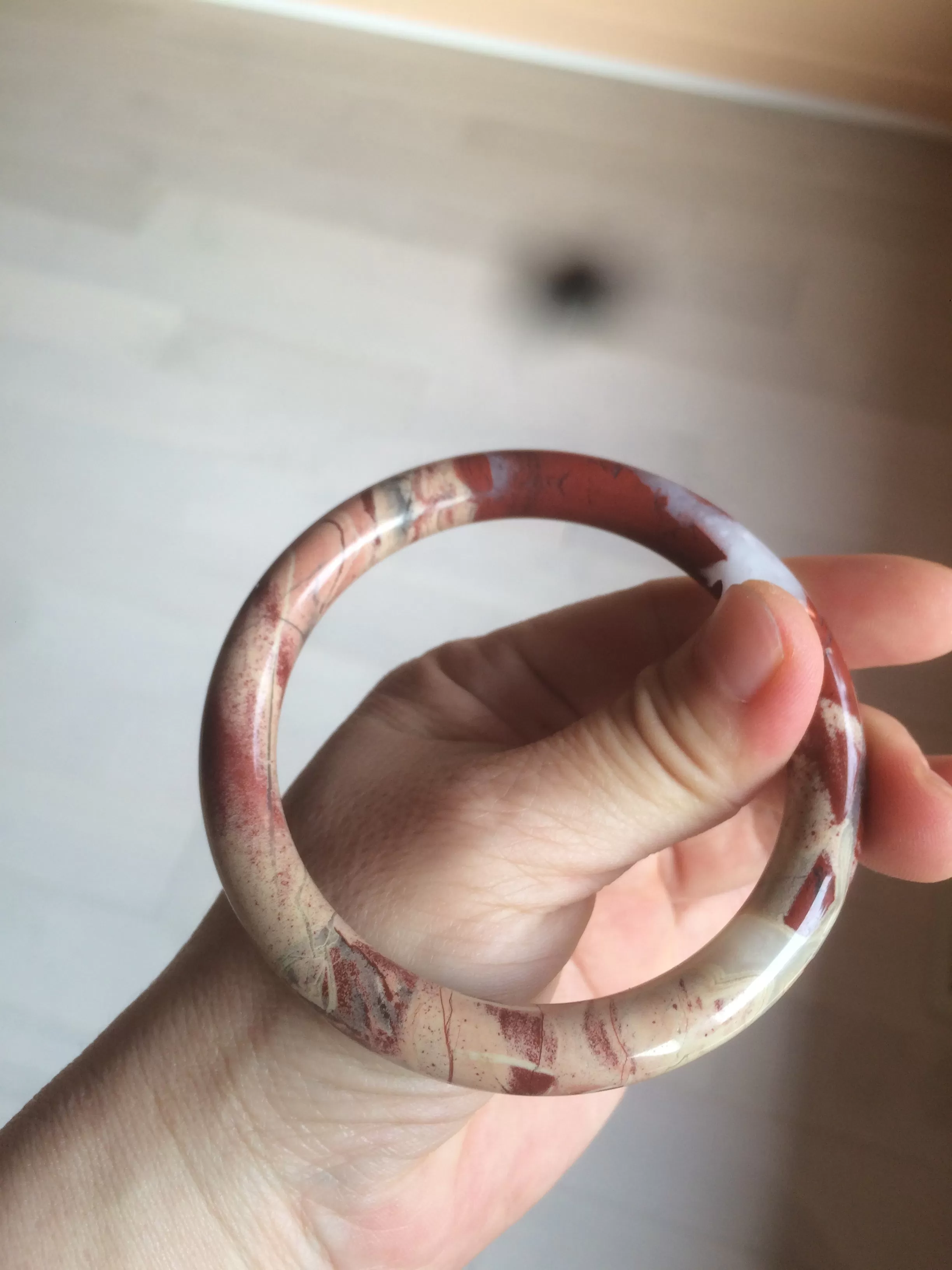 61mm 100% natural red/pink/gray round cut red jasper stone bangle CB74