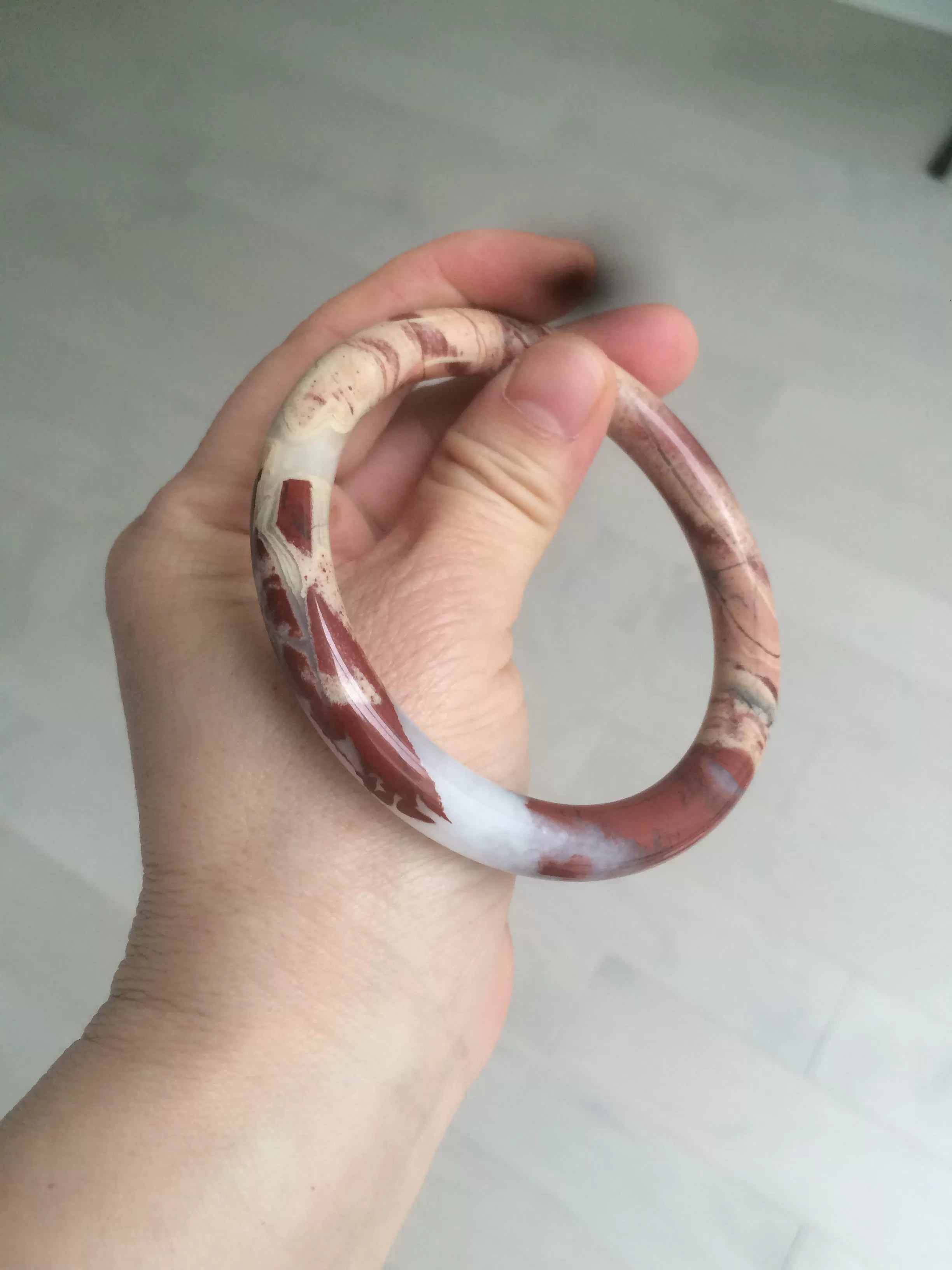 61mm 100% natural red/pink/gray round cut red jasper stone bangle CB74