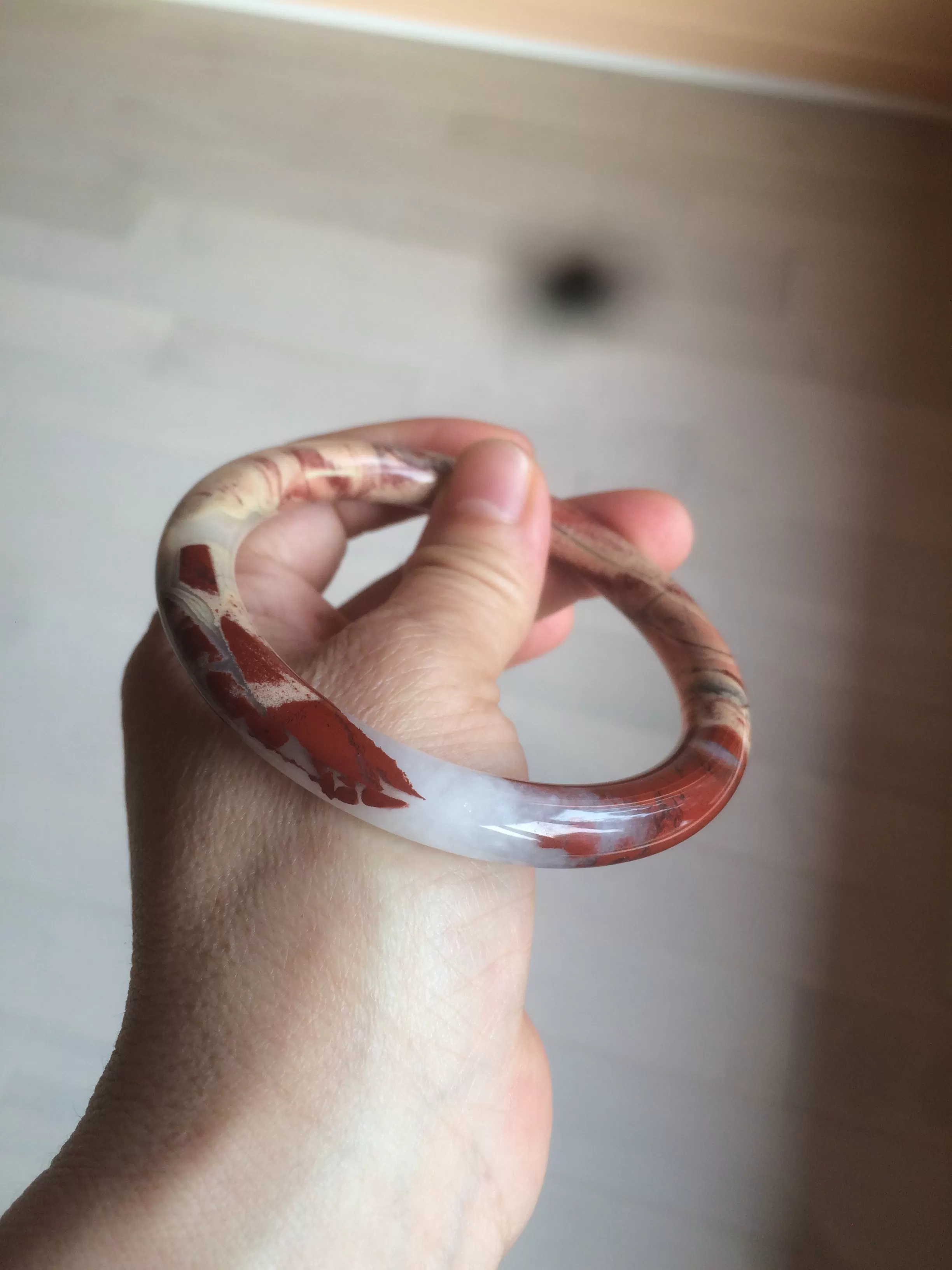 61mm 100% natural red/pink/gray round cut red jasper stone bangle CB74