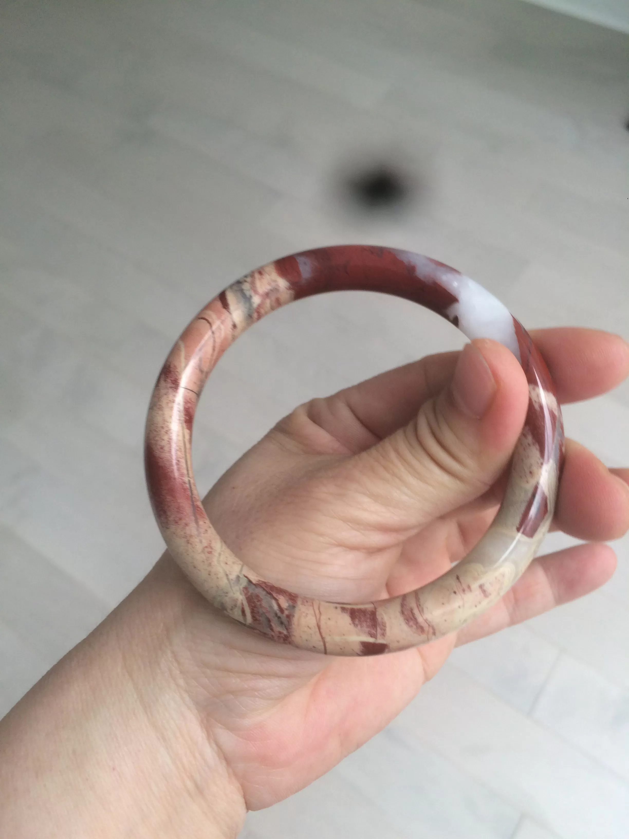 61mm 100% natural red/pink/gray round cut red jasper stone bangle CB74