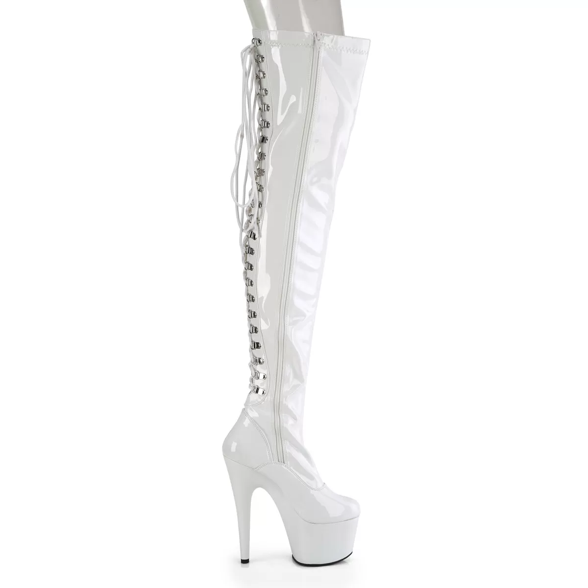 7 Inch Heel ADORE-3063 White Stretch Patent