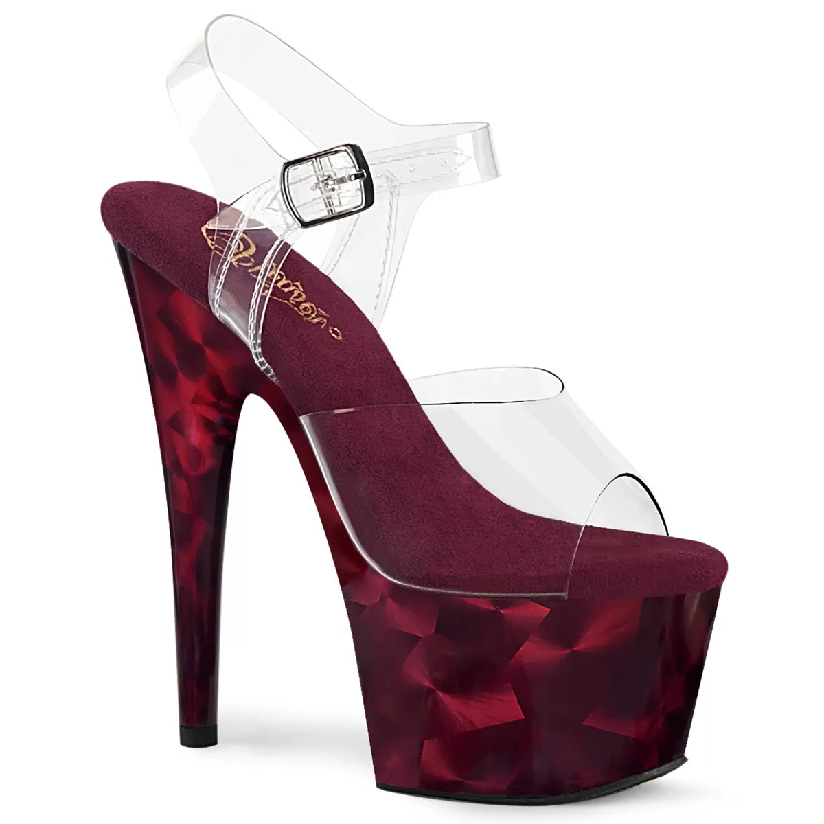 7 Inch Heel ADORE-708MPP Clear Burgundy