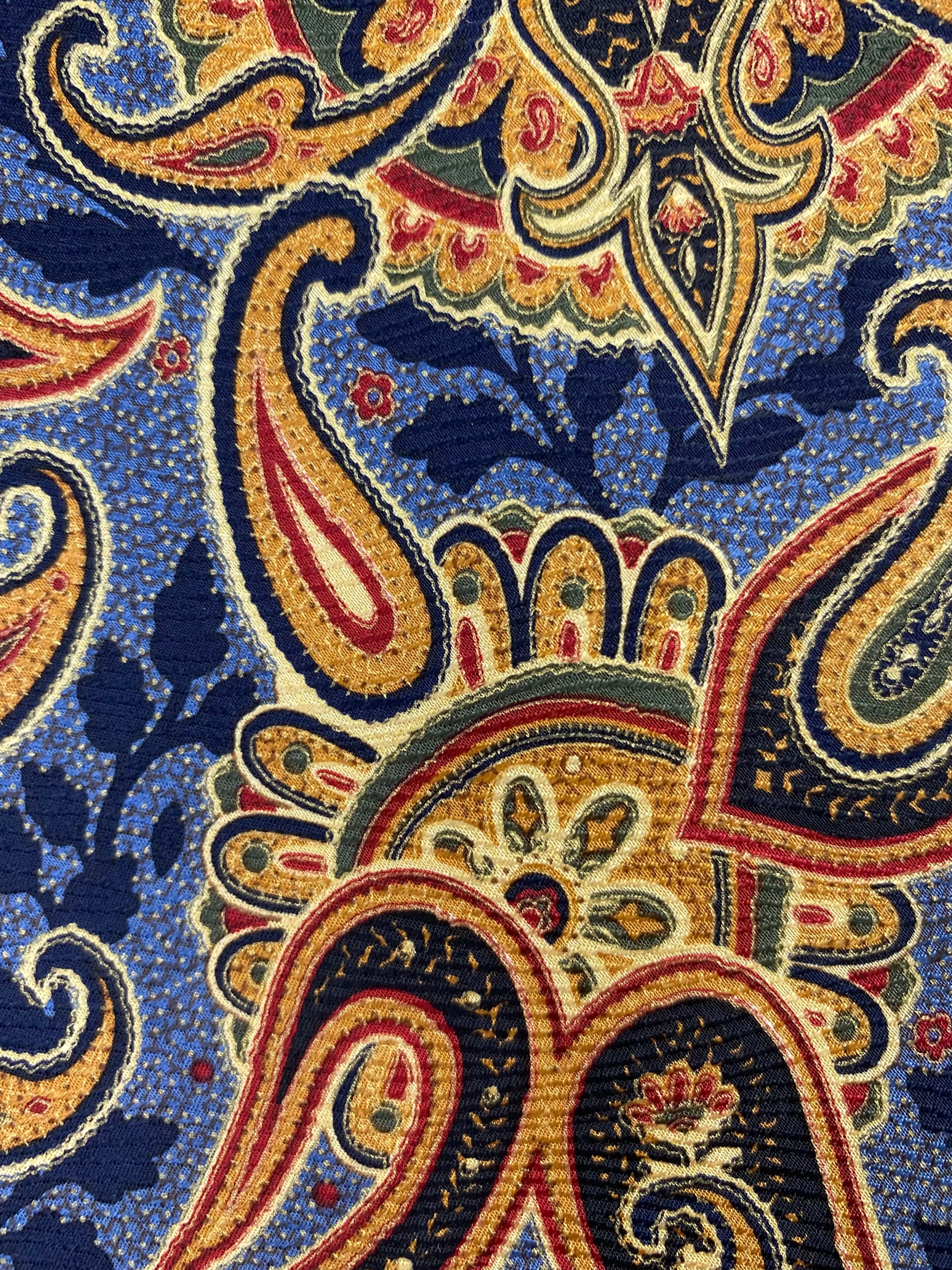 90s Deadstock Silk Necktie, Men's Vintage Blue Gold Paisley Pattern Tie, NOS