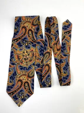 90s Deadstock Silk Necktie, Men's Vintage Blue Gold Paisley Pattern Tie, NOS