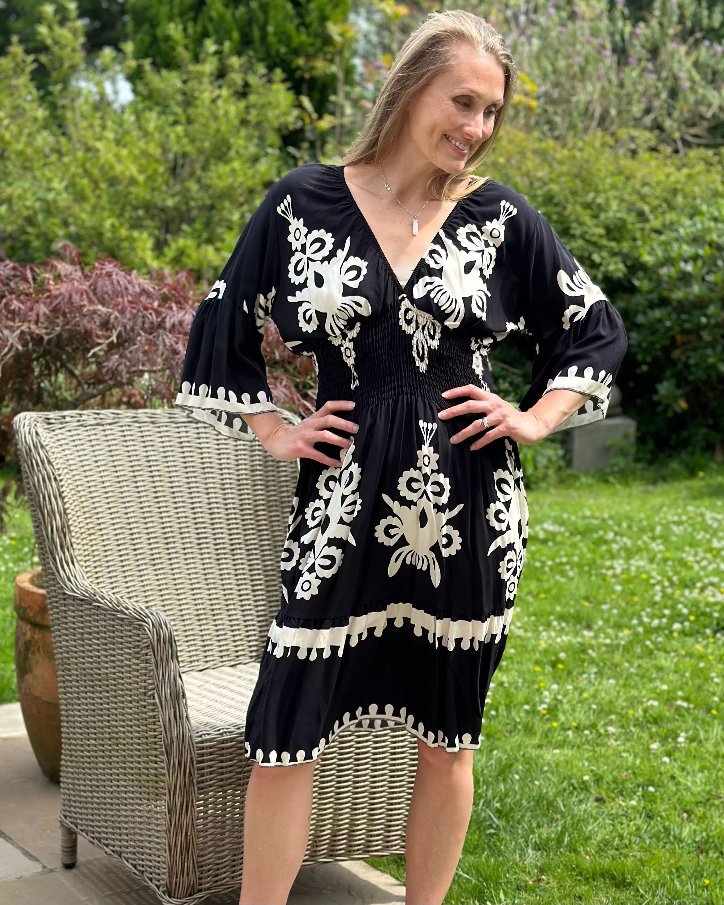 Abstract Baroque Print Dress - Black/Cream