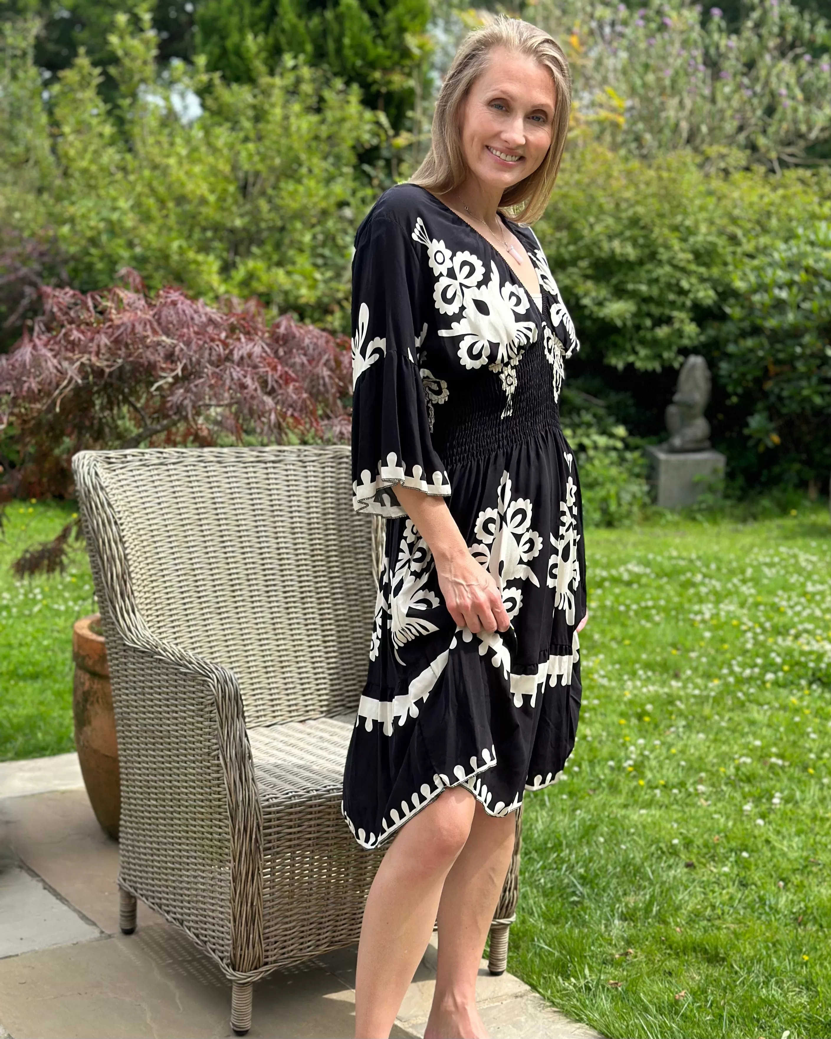 Abstract Baroque Print Dress - Black/Cream