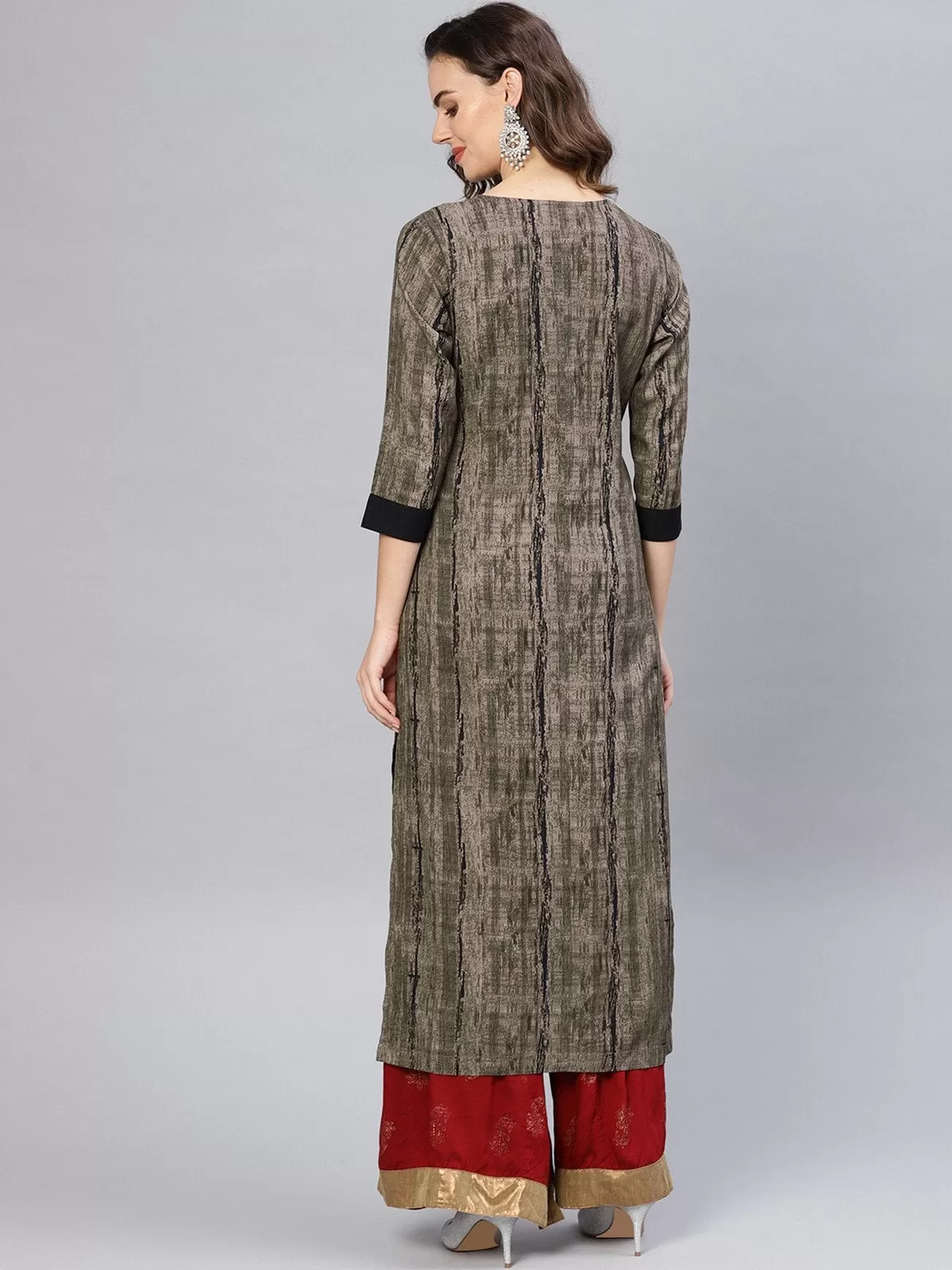 Abstract Silver Block Printed Kurta