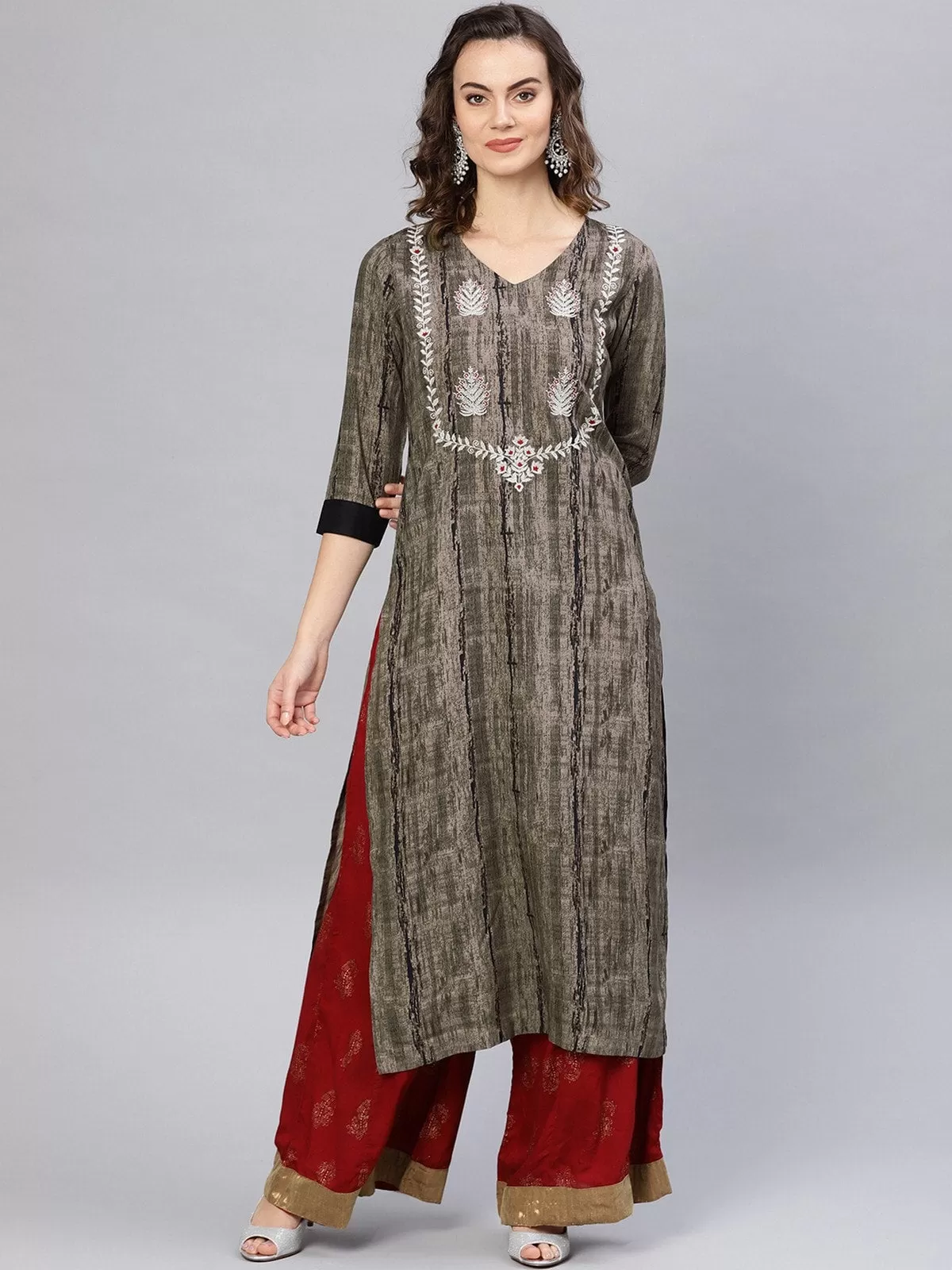 Abstract Silver Block Printed Kurta