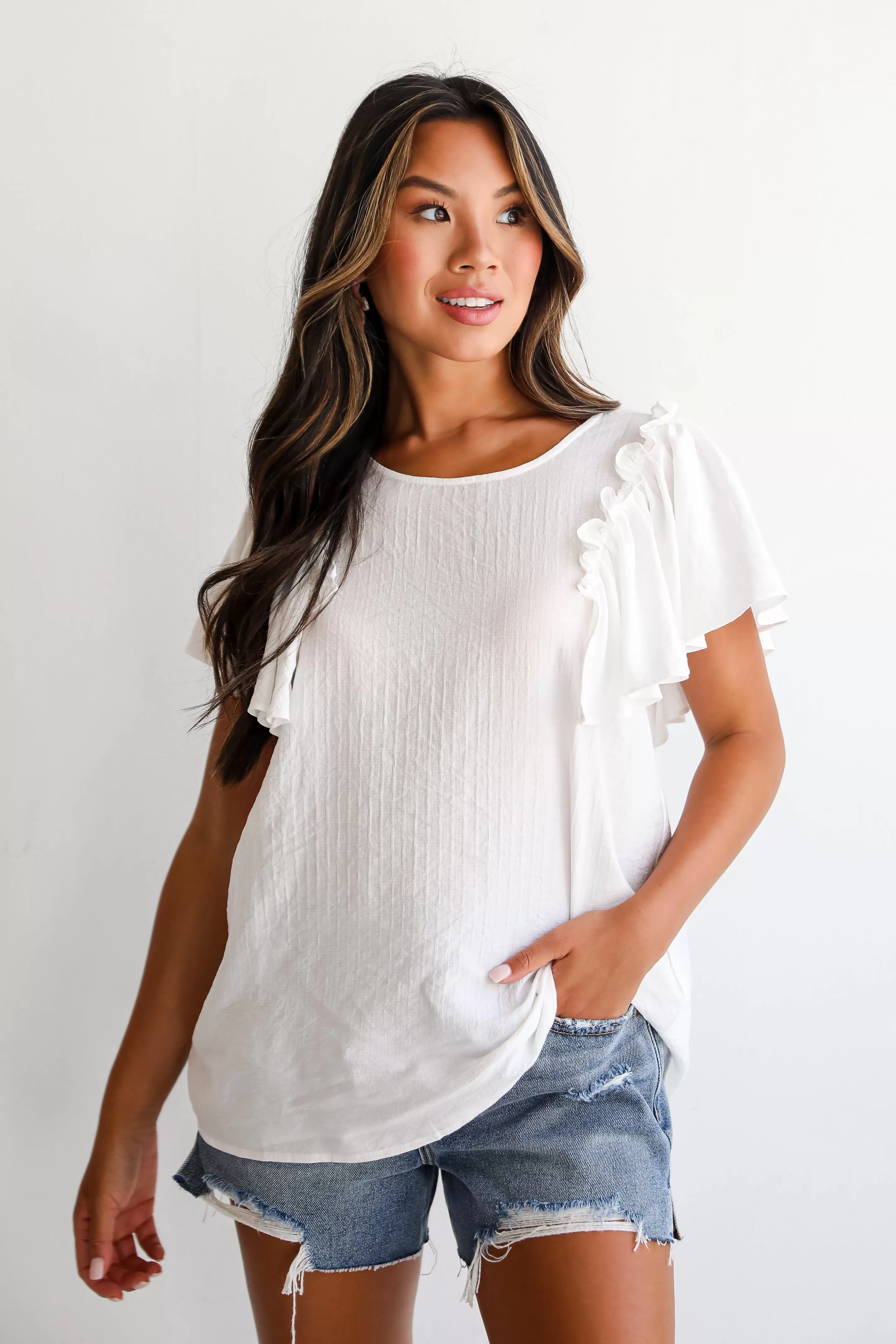 Admiring Cutie Off White Ruffle Blouse