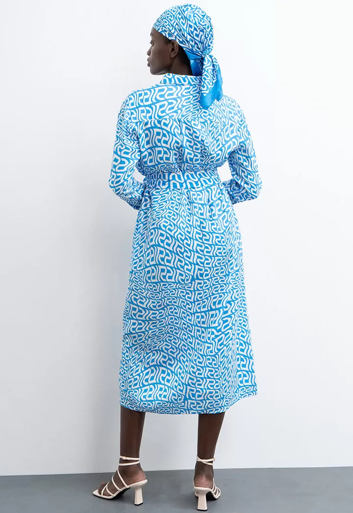 All Over Monogram Wavy Patterned Shirt Dress