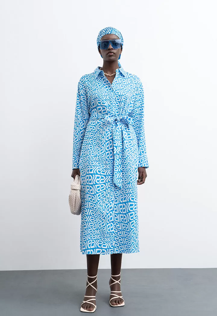 All Over Monogram Wavy Patterned Shirt Dress