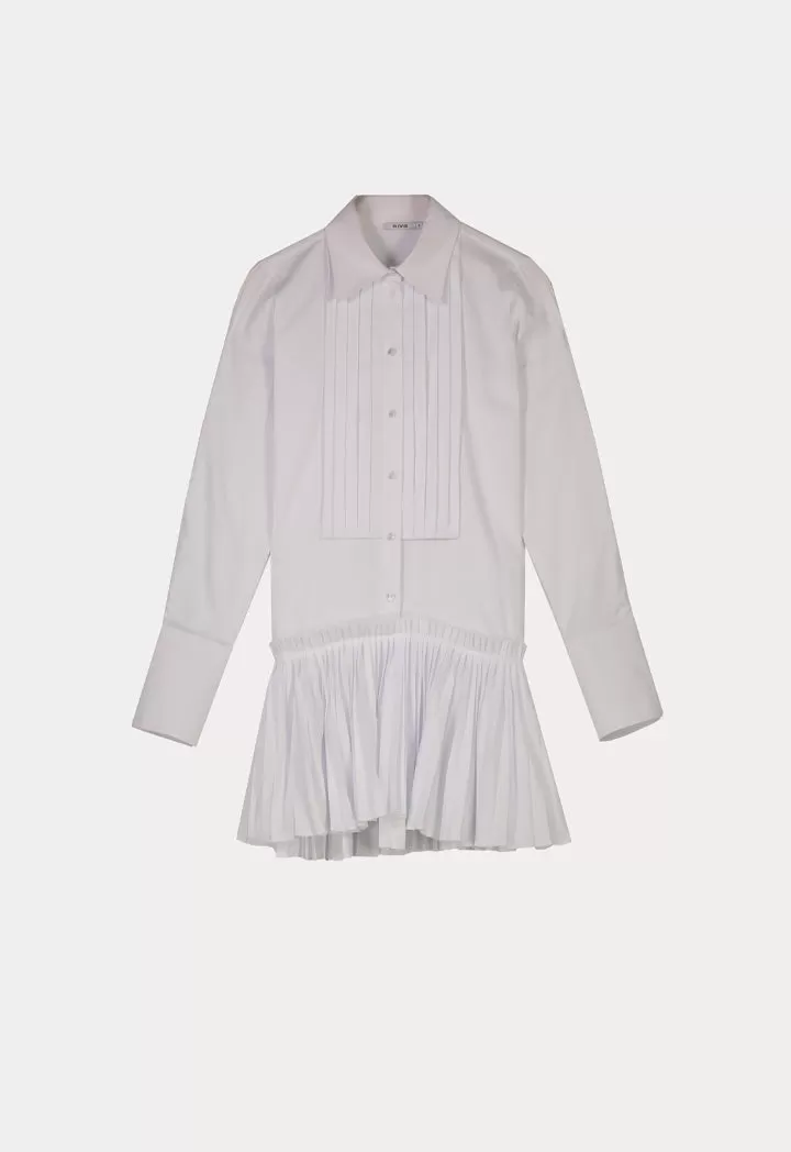 Allover Pleated Long Solid Shirt