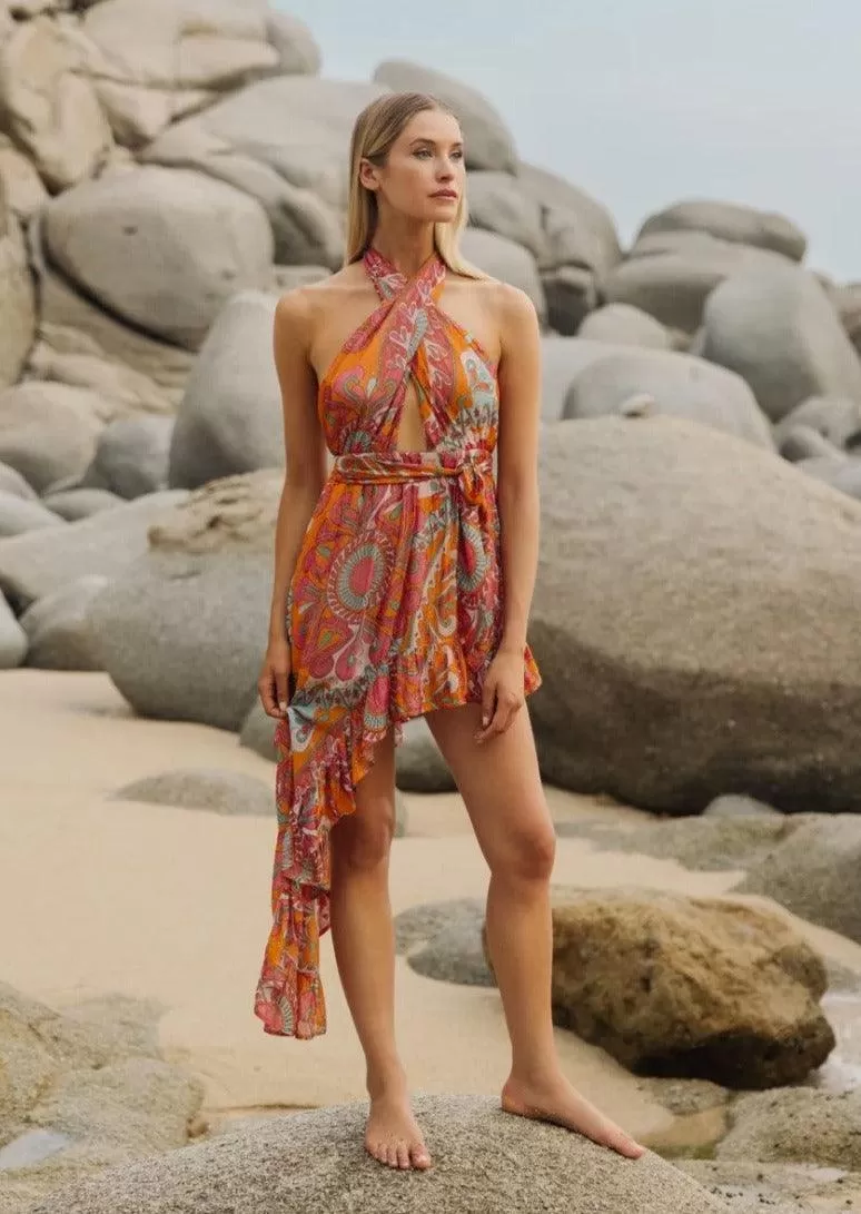 Amina Asymmetric Dress in Havana Print