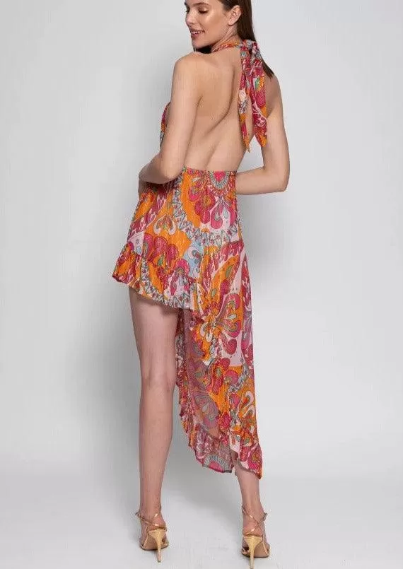 Amina Asymmetric Dress in Havana Print