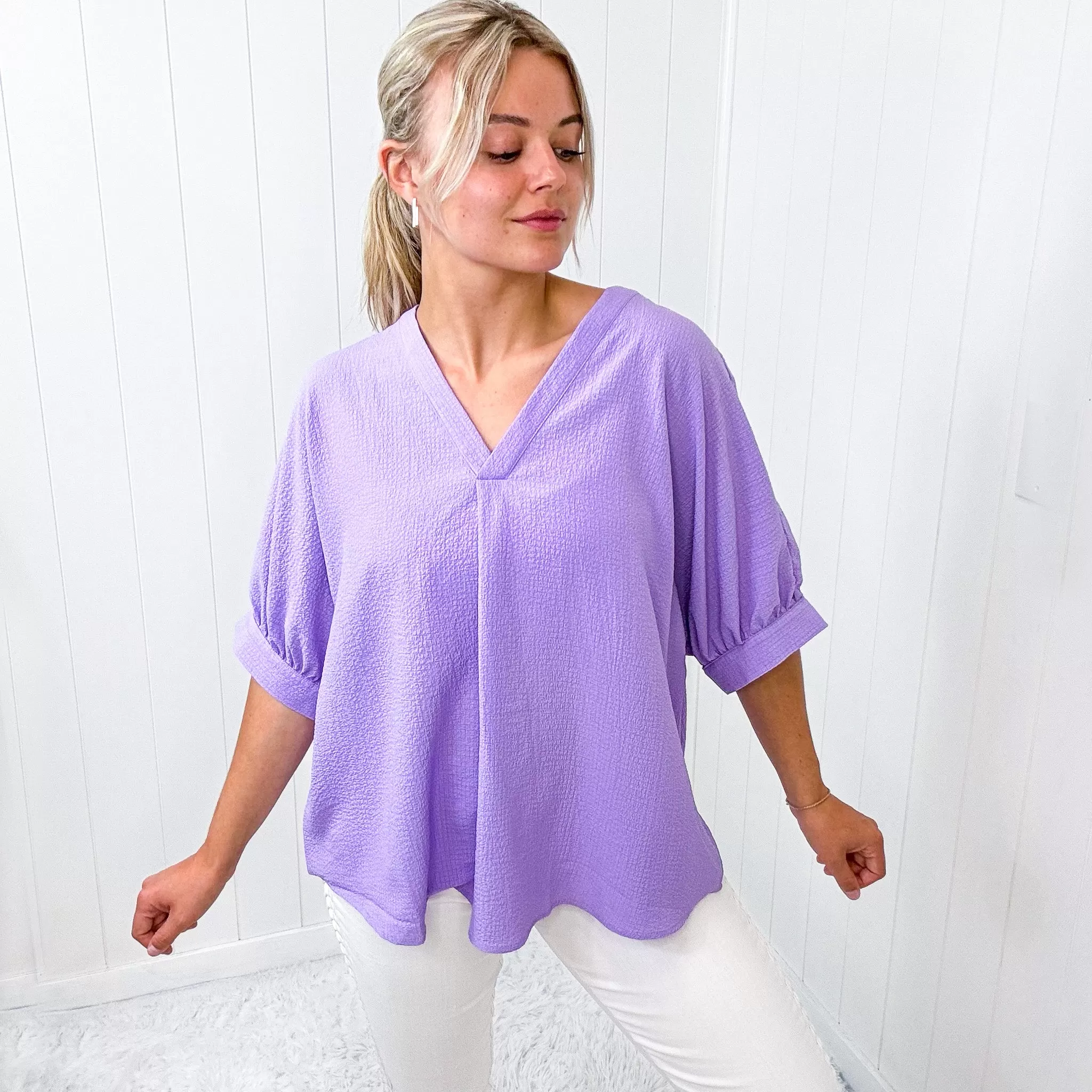 Andree By Unit Lavender V NeckLine Short Sleeve Blouse