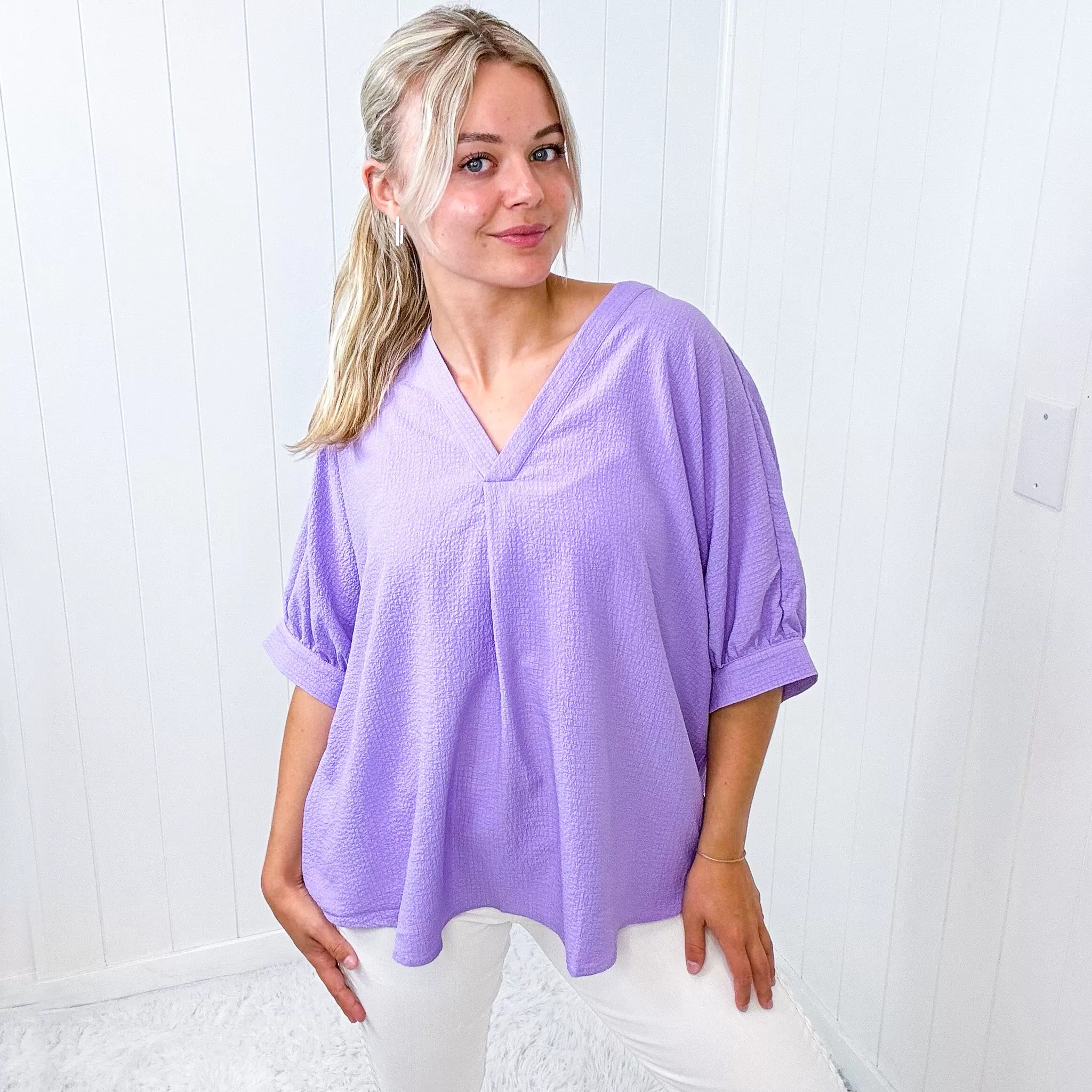 Andree By Unit Lavender V NeckLine Short Sleeve Blouse