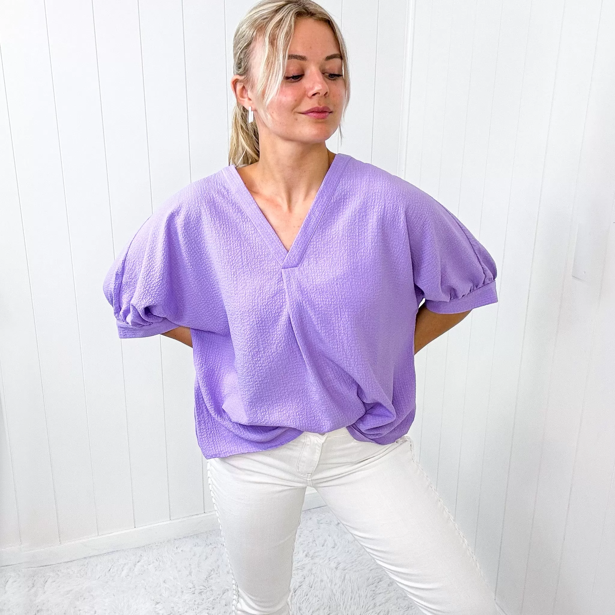 Andree By Unit Lavender V NeckLine Short Sleeve Blouse