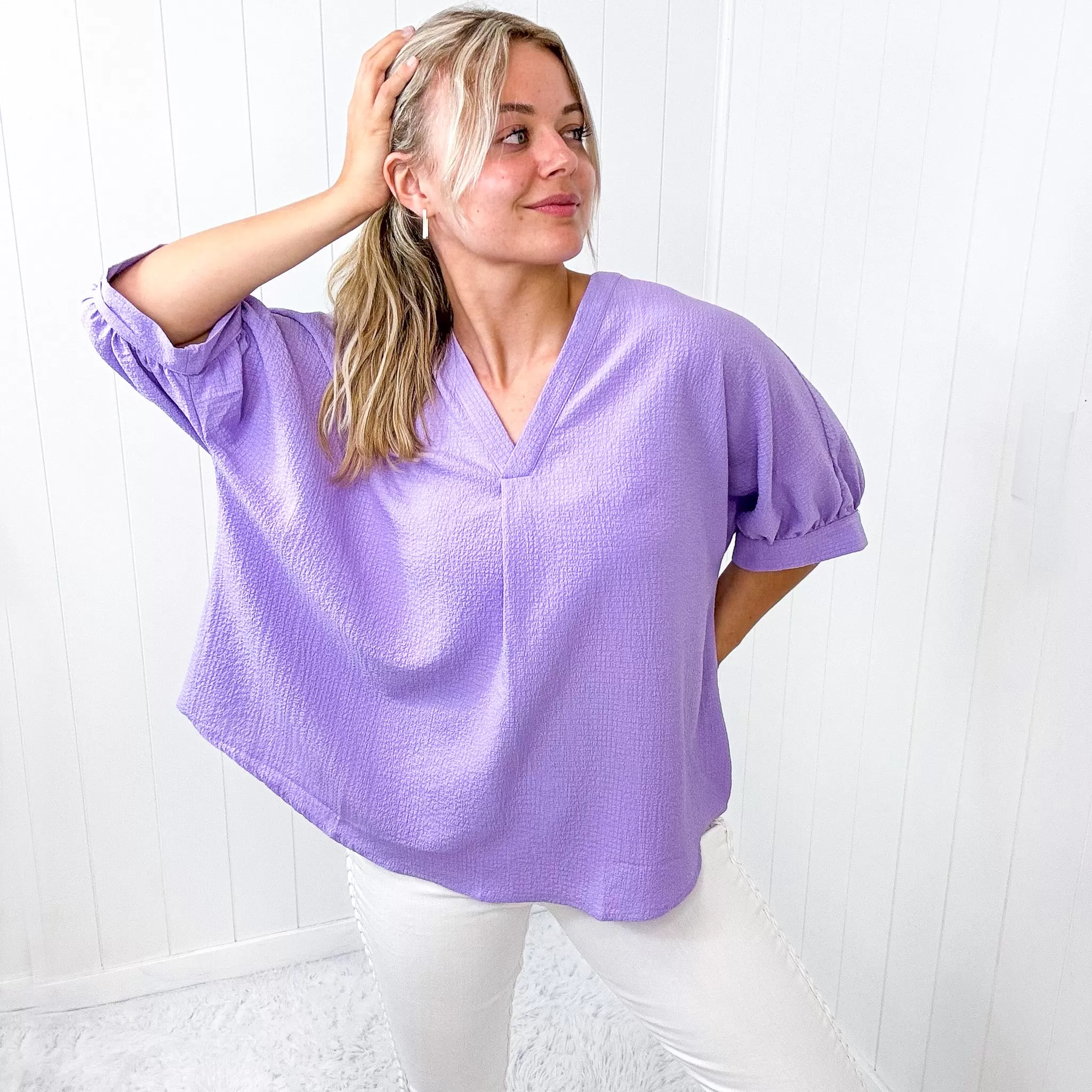 Andree By Unit Lavender V NeckLine Short Sleeve Blouse