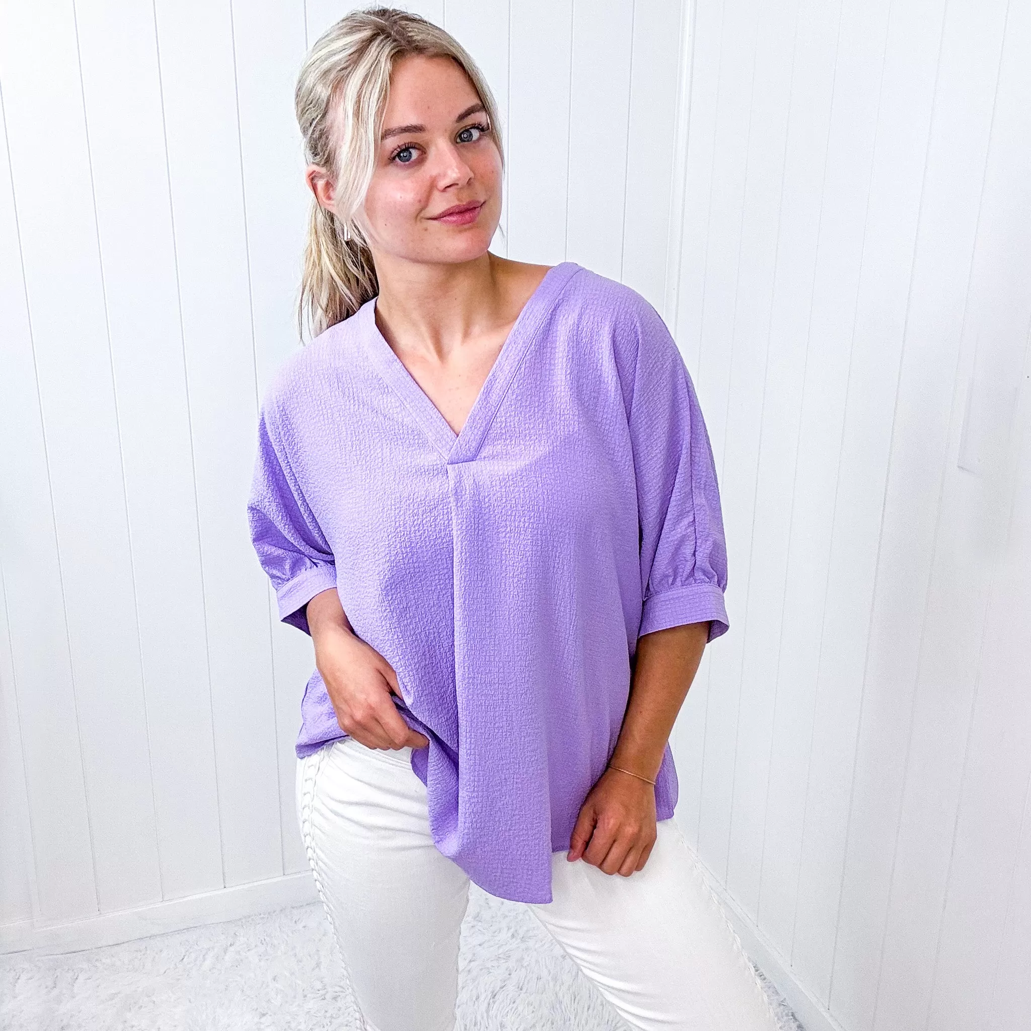 Andree By Unit Lavender V NeckLine Short Sleeve Blouse