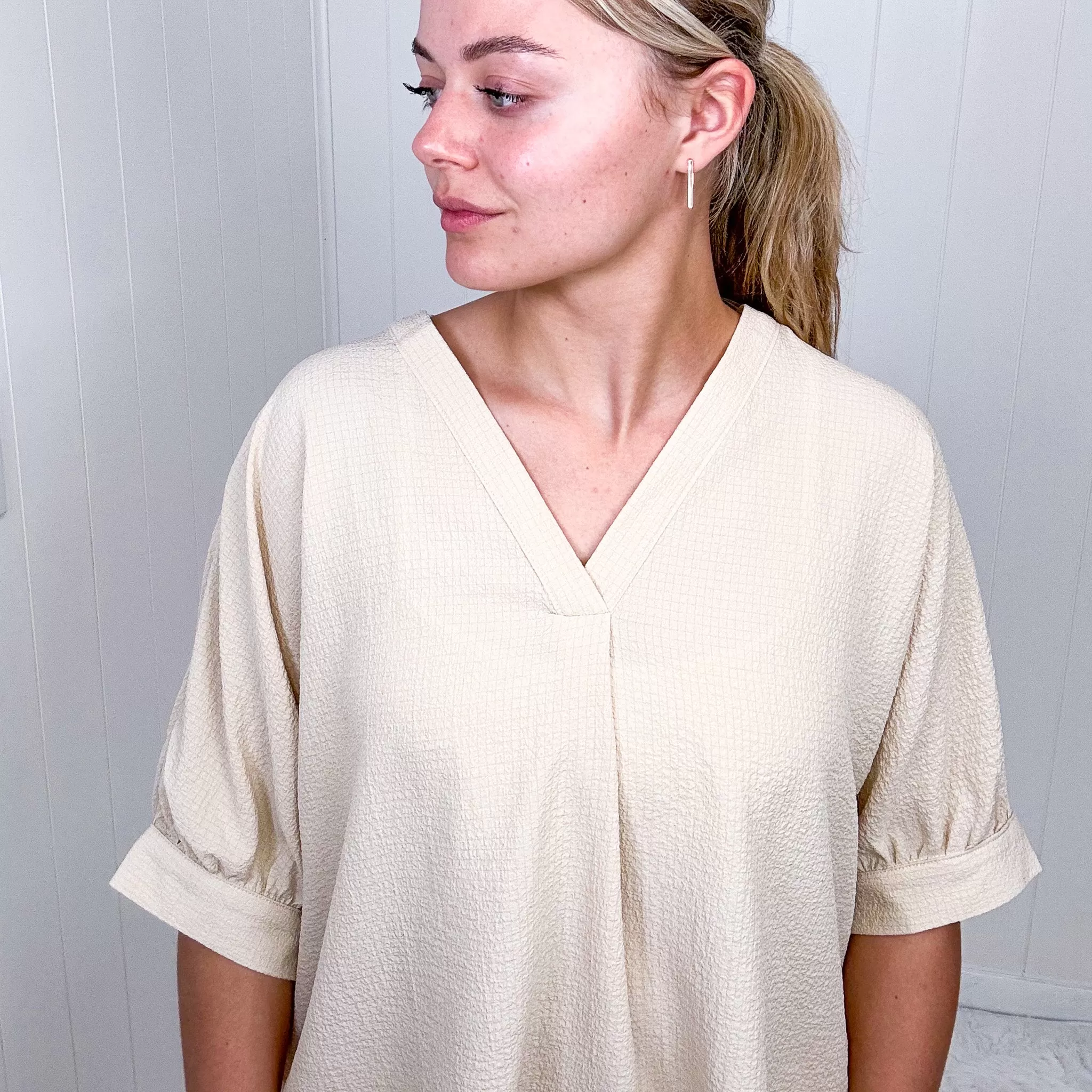 Andree By Unit Up For Anything V-Neck Blouse in Taupe