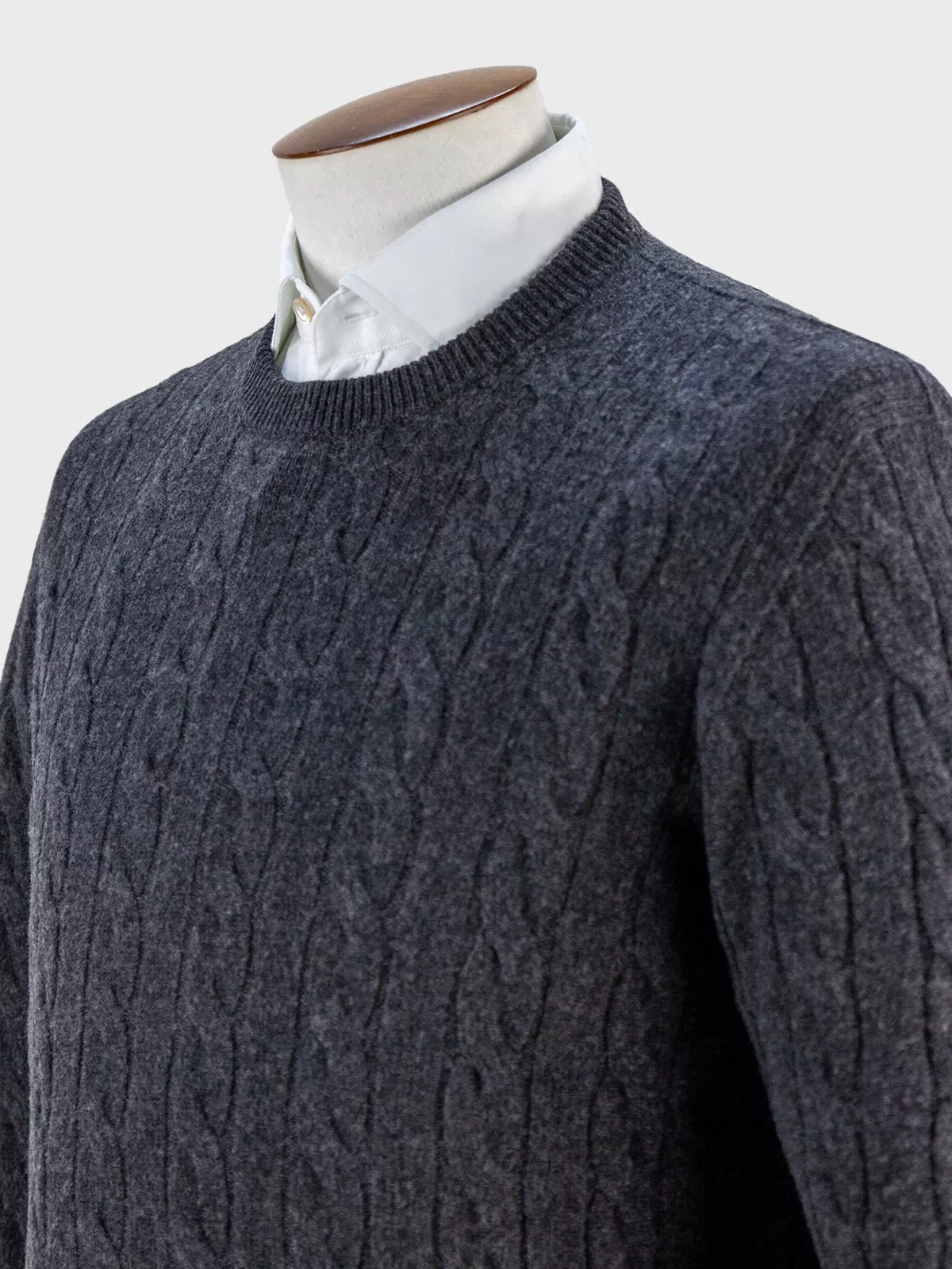 Anthracite Wool & Cashmere Cable Crewneck