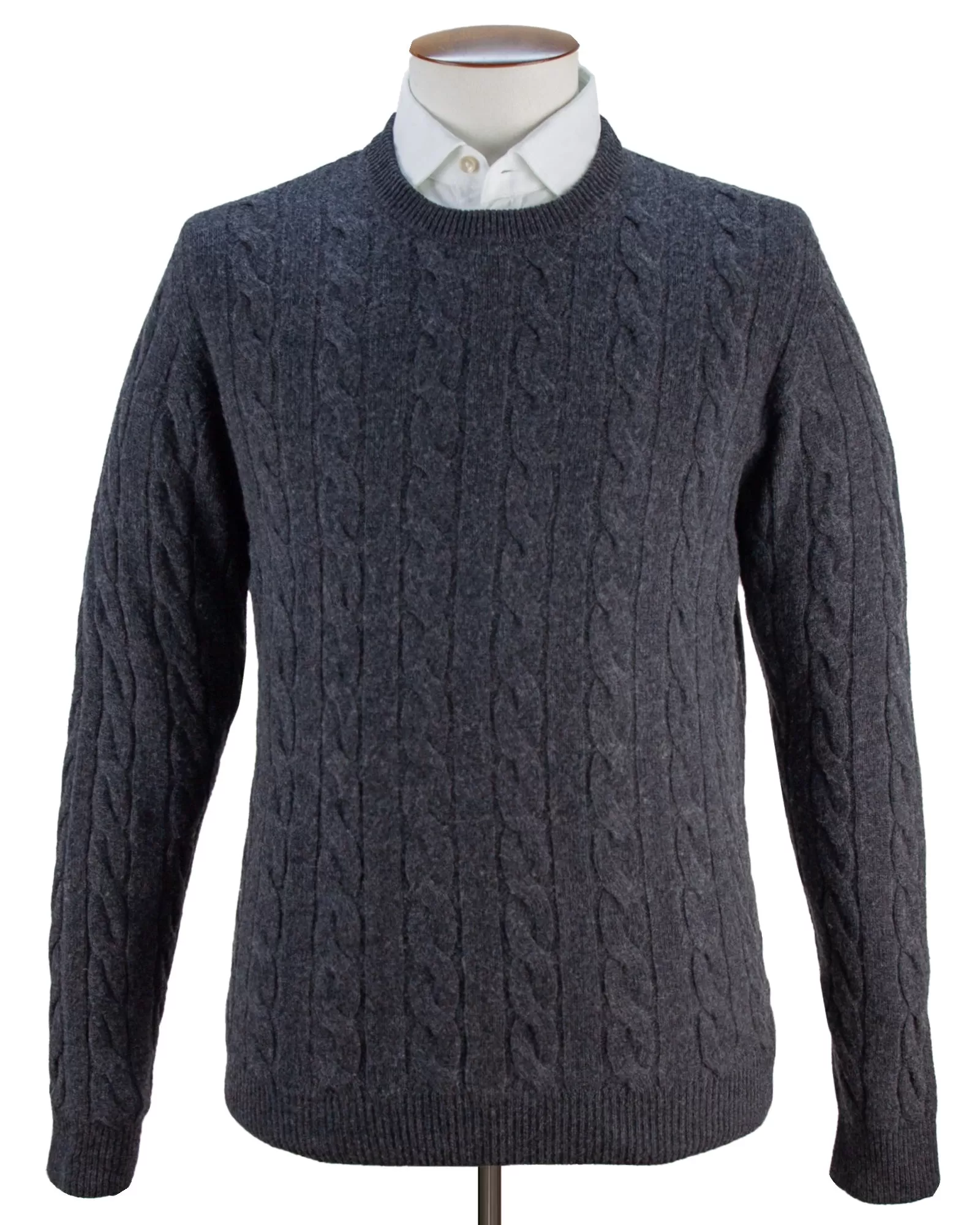 Anthracite Wool & Cashmere Cable Crewneck