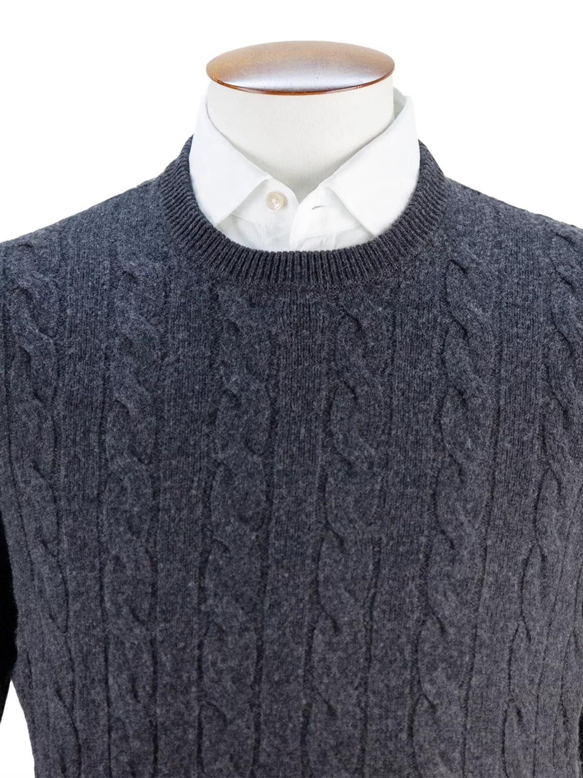 Anthracite Wool & Cashmere Cable Crewneck