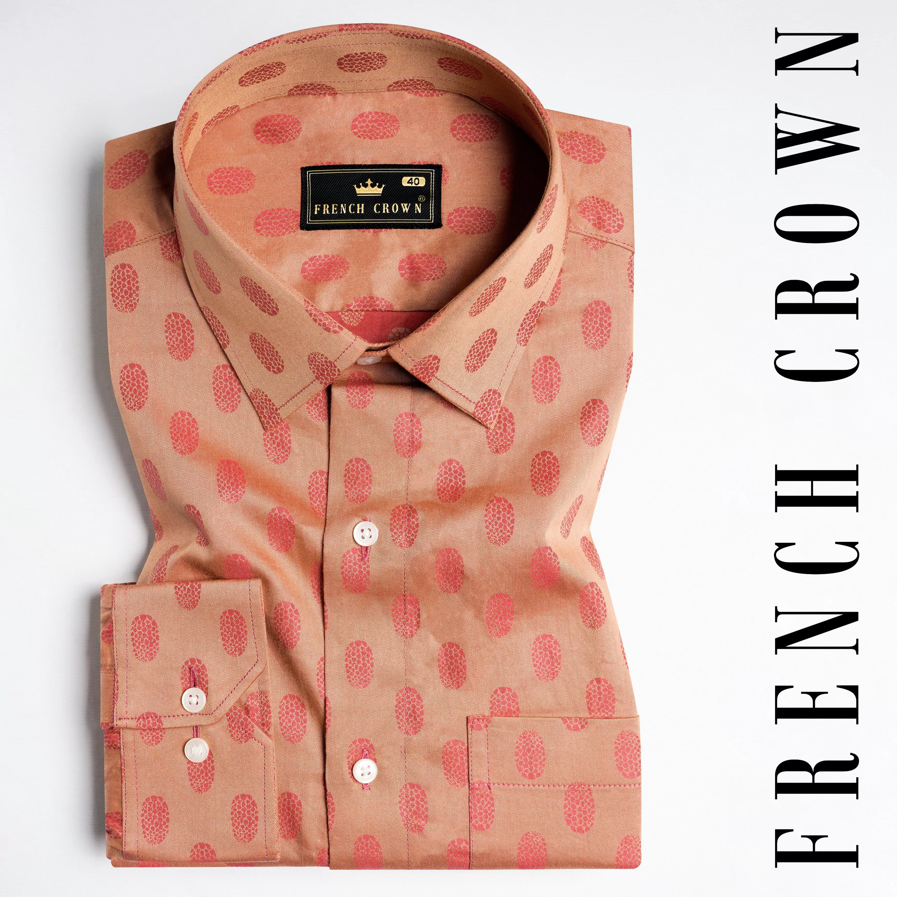 Apricot Brown and Mandy Pink Jacquard Textured Premium Giza Cotton Shirt